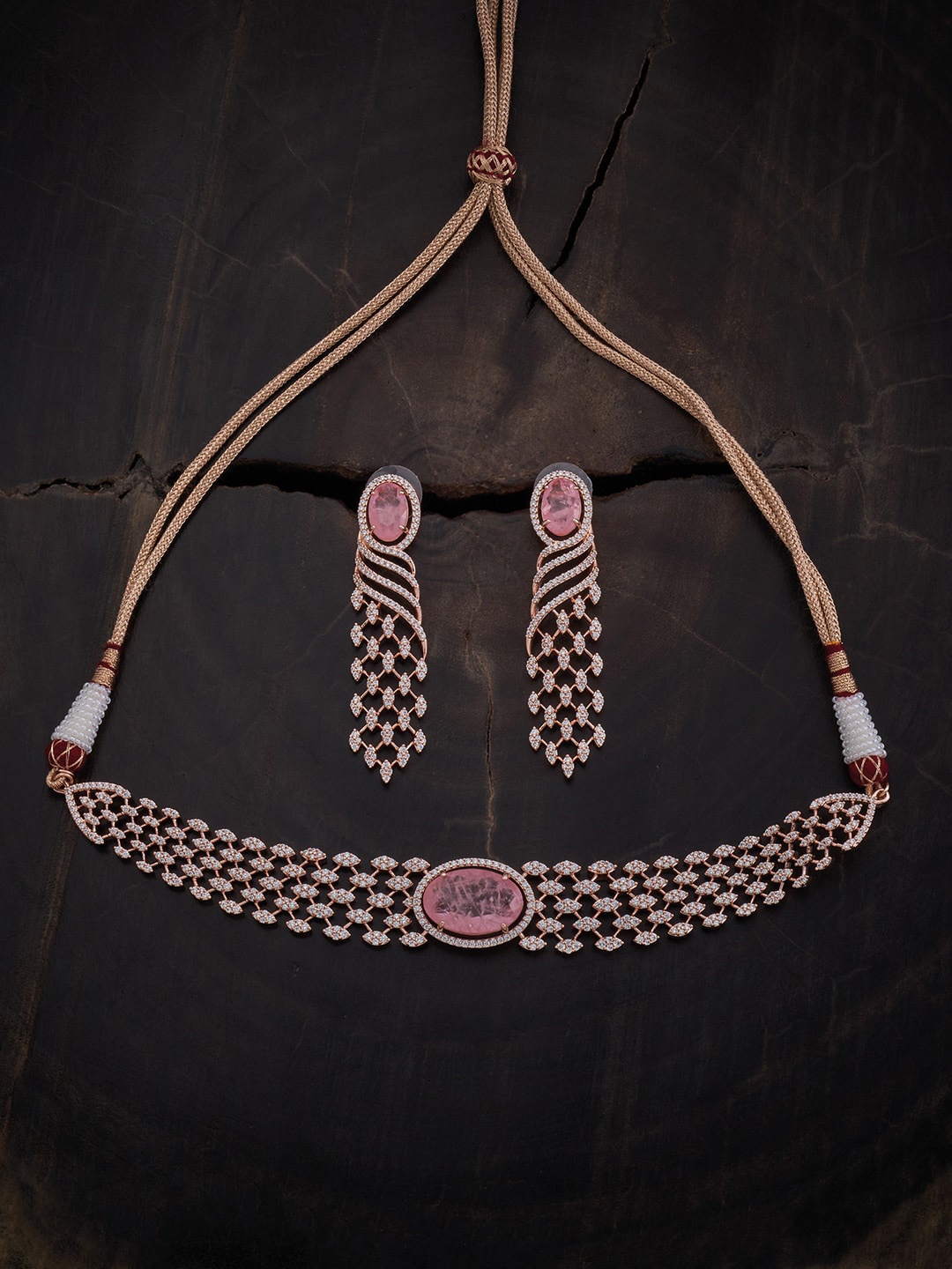 

Kushal's Fashion Jewellery Rose Gold Plated CZ Studded Jewellery Set