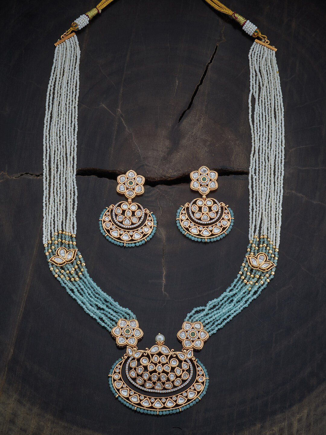 

Kushal's Fashion Jewellery CZ Studded & Beaded Jewellery Set, Gold