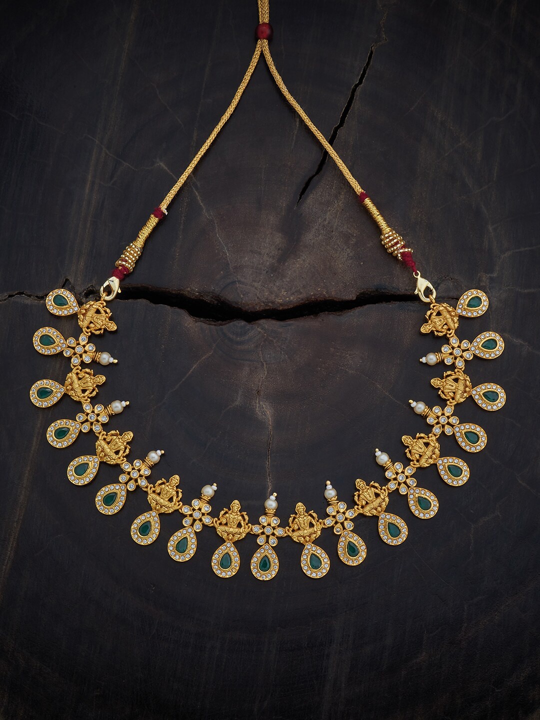 

Kushal's Fashion Jewellery Silver Artificial Stones Temple Necklace, Gold