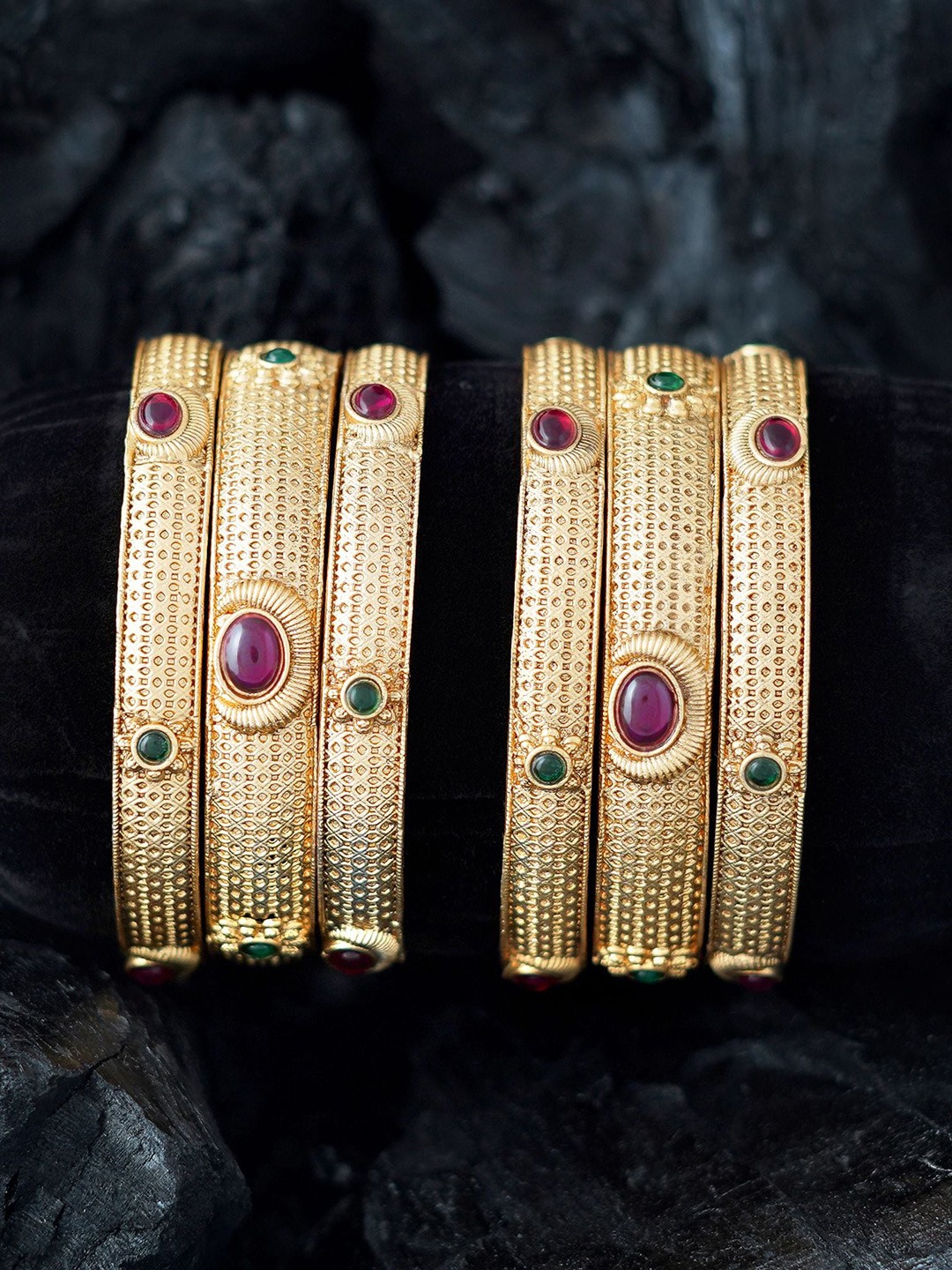 

MANSIYAORANGE Set Of 6 Gold-Plated American Diamond-Studded Bangles
