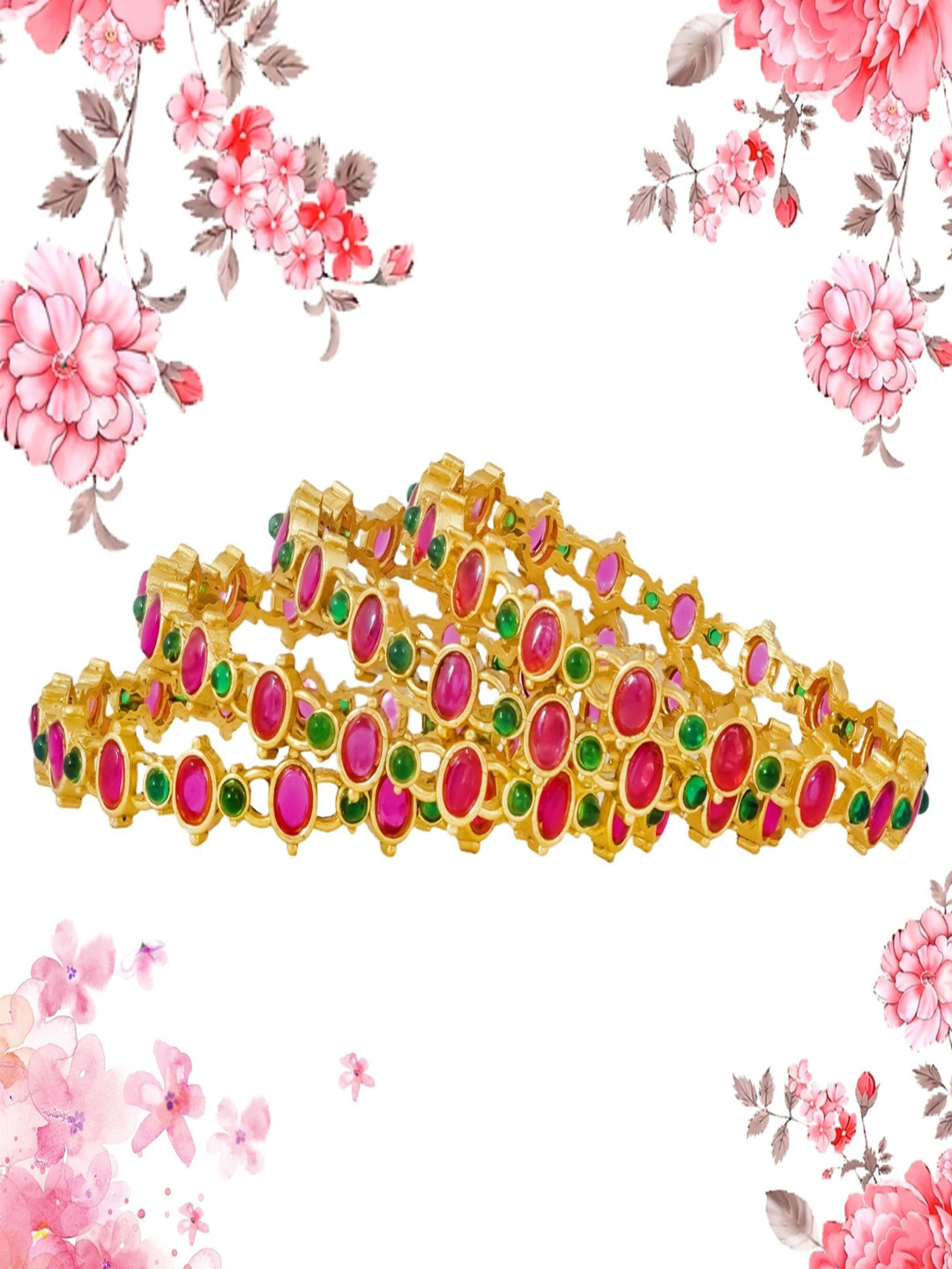 

MANSIYAORANGE Set Of 4 Gold-Plated Stone-Studded Bangles