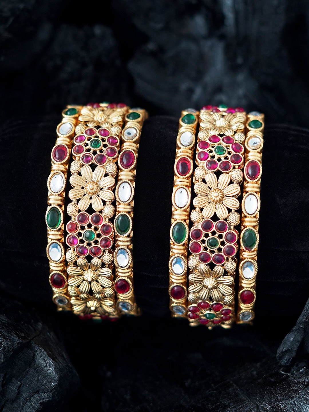

MANSIYAORANGE Set Of 6 Gold-Plated Stone-Studded Bangles