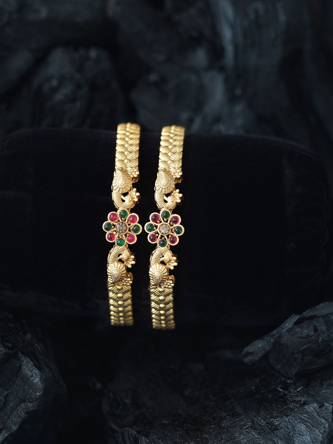 MANSIYAORANGE Set Of 2 Gold-Plated Stone-Studded Bangles