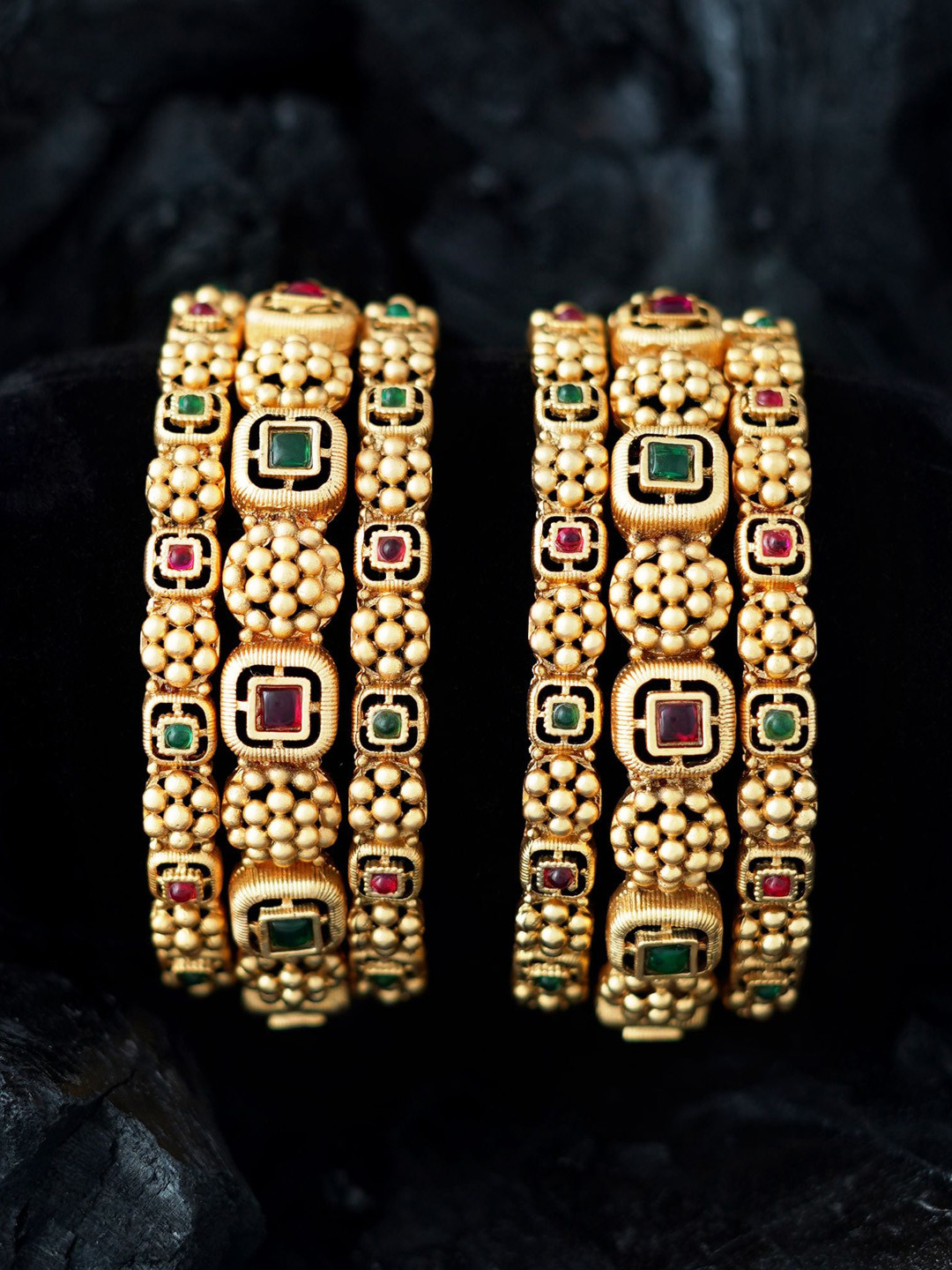 

MANSIYAORANGE Set Of 6 Gold-Plated Stone-Studded Bangles