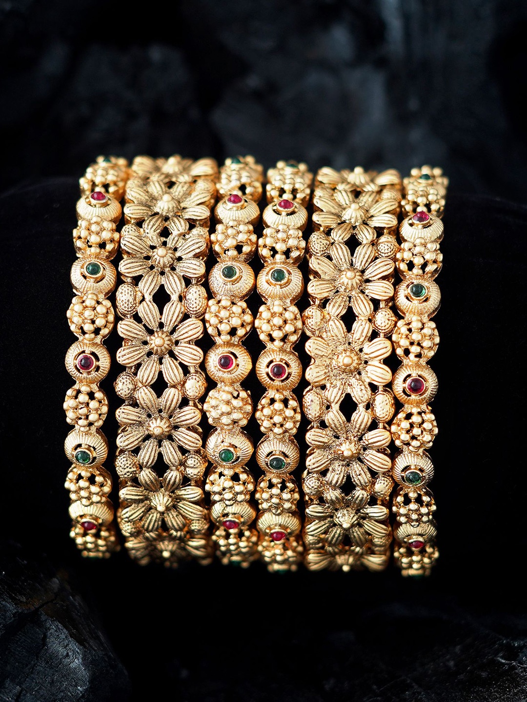 

MANSIYAORANGE Set Of 6 Gold-Plated American Diamond-Studded Bangles