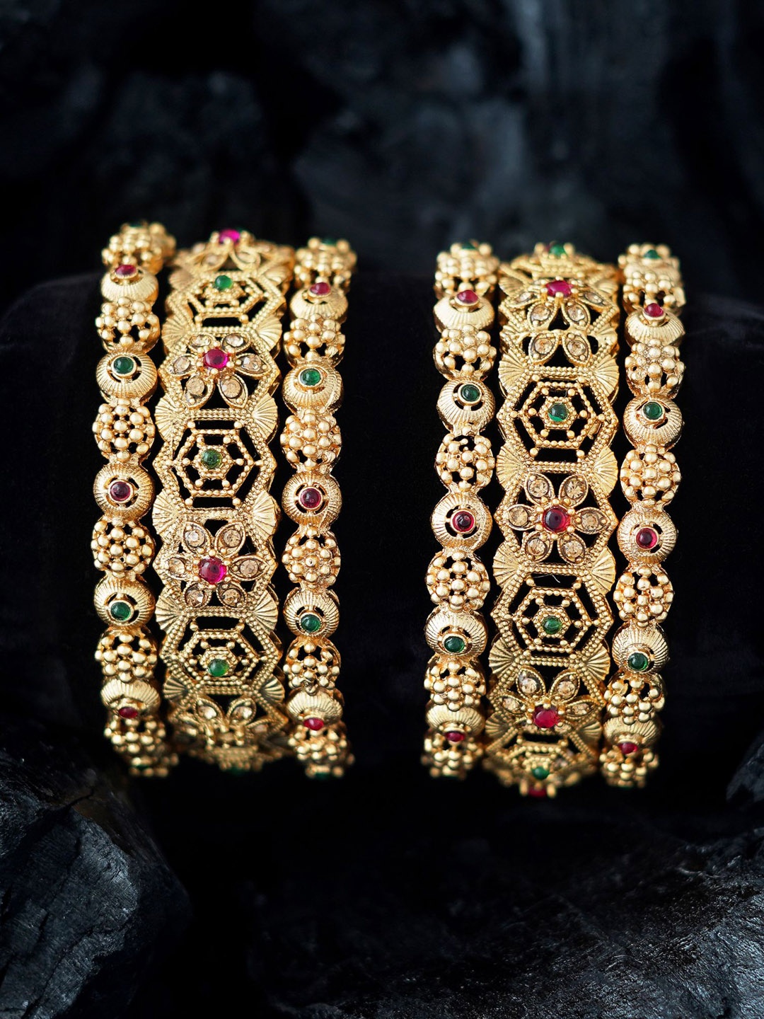

MANSIYAORANGE Set Of 6 Gold-Plated Stone-Studded Bangles