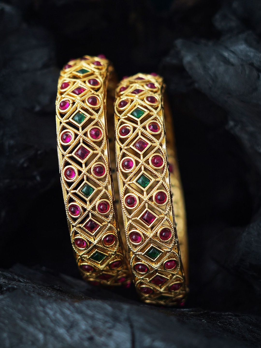 

MANSIYAORANGE Set Of 2 Gold-Plated American Diamond-Studded Bangles