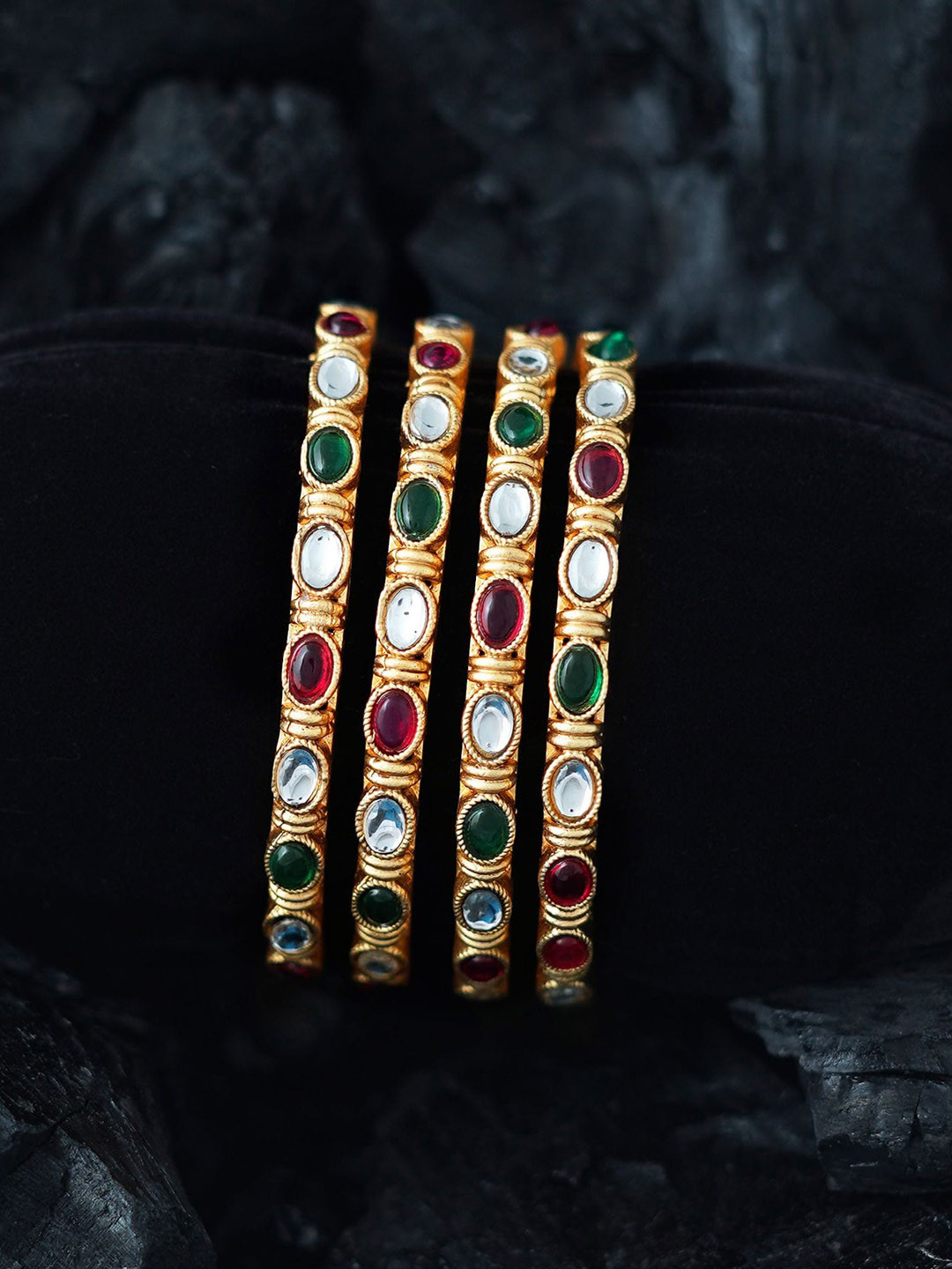 

MANSIYAORANGE Set Of 4 Gold-Plated Kundan-Studded Bangles