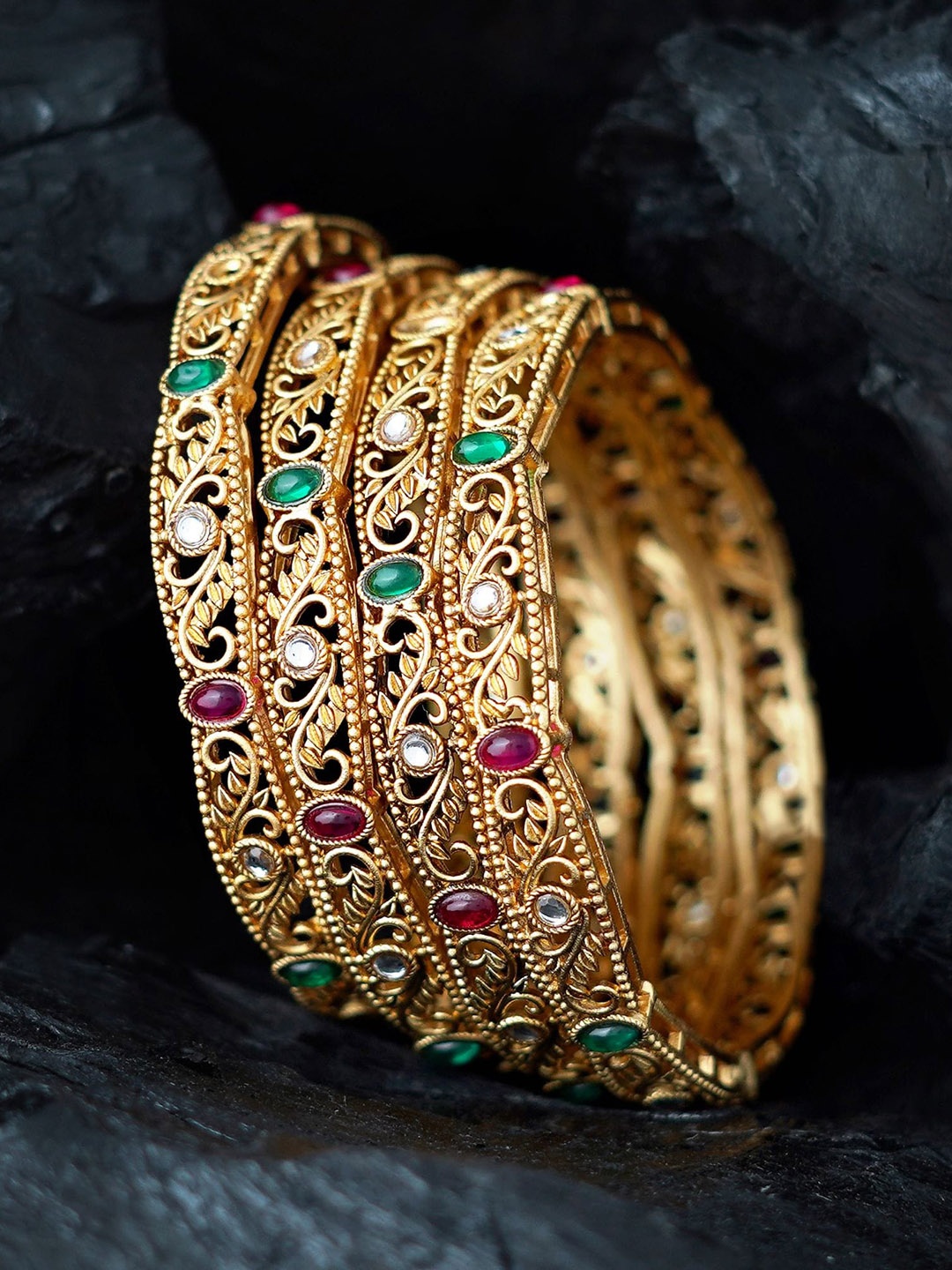 

MANSIYAORANGE Set Of 4 Gold-Plated AD-Studded Bangles