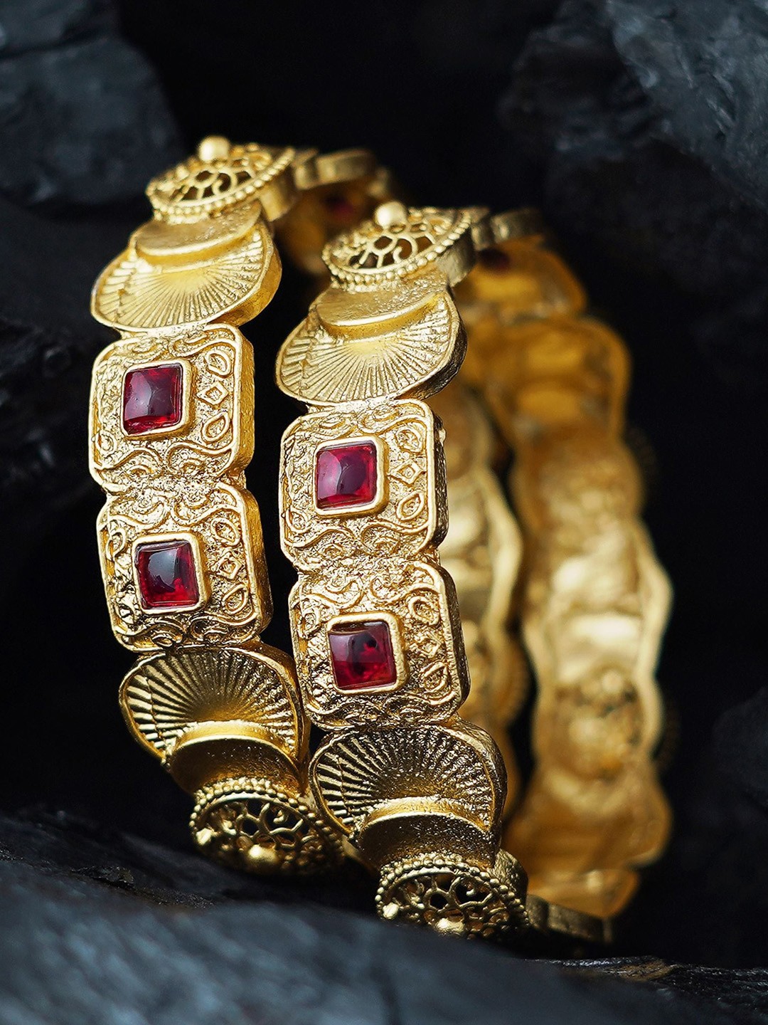 

MANSIYAORANGE Set Of 2 Gold-Plated AD-Studded Bangles