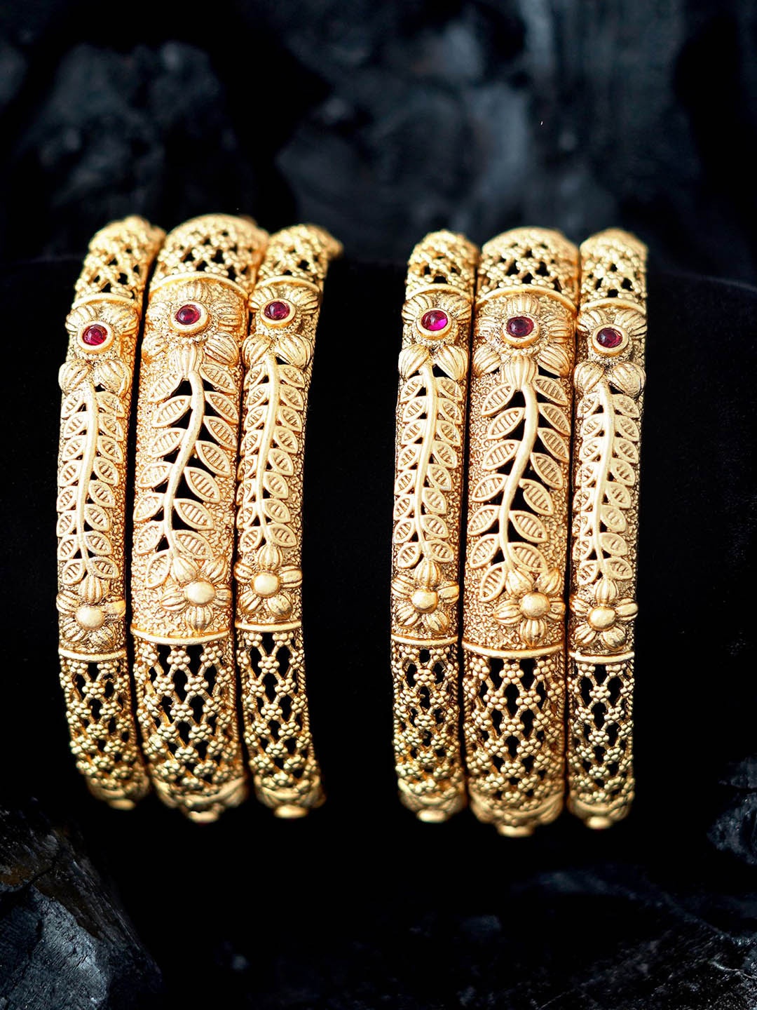 

MANSIYAORANGE Set Of 6 Gold-Plated Stone-Studded Bangles