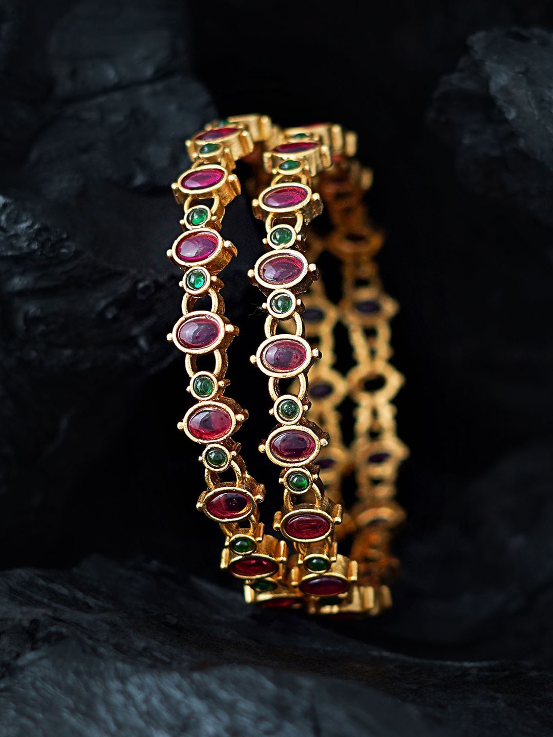 

MANSIYAORANGE Set Of 2 Gold-Plated Stone-Studded Bangles
