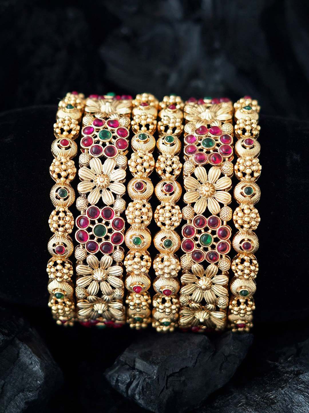 

MANSIYAORANGE Set Of 6 Gold-Plated Stone-Studded Bangles