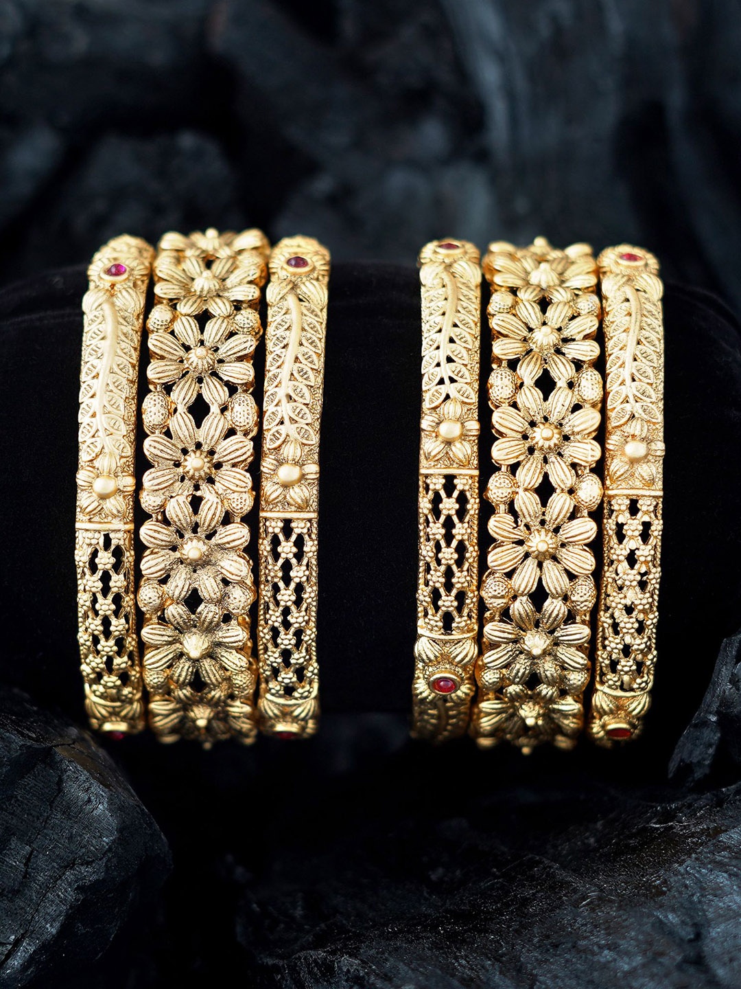 

MANSIYAORANGE Set Of 6 Gold-Plated Stone-Studded Bangles