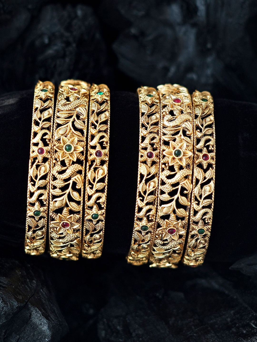 

MANSIYAORANGE Set Of 6 Gold-Plated Stone-Studded Bangles
