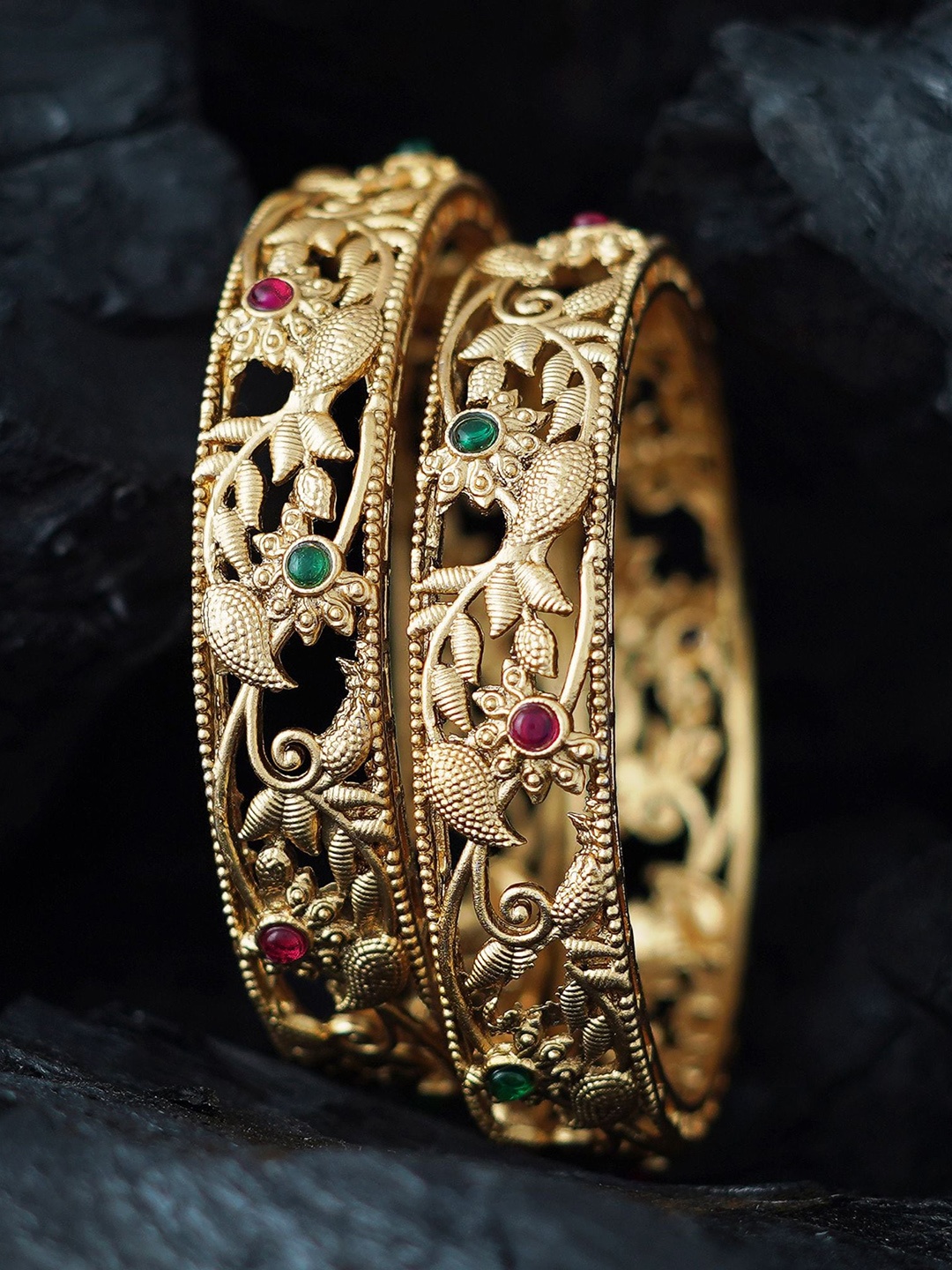 

MANSIYAORANGE Set Of 2 Gold-Plated Stone-Studded Bangles