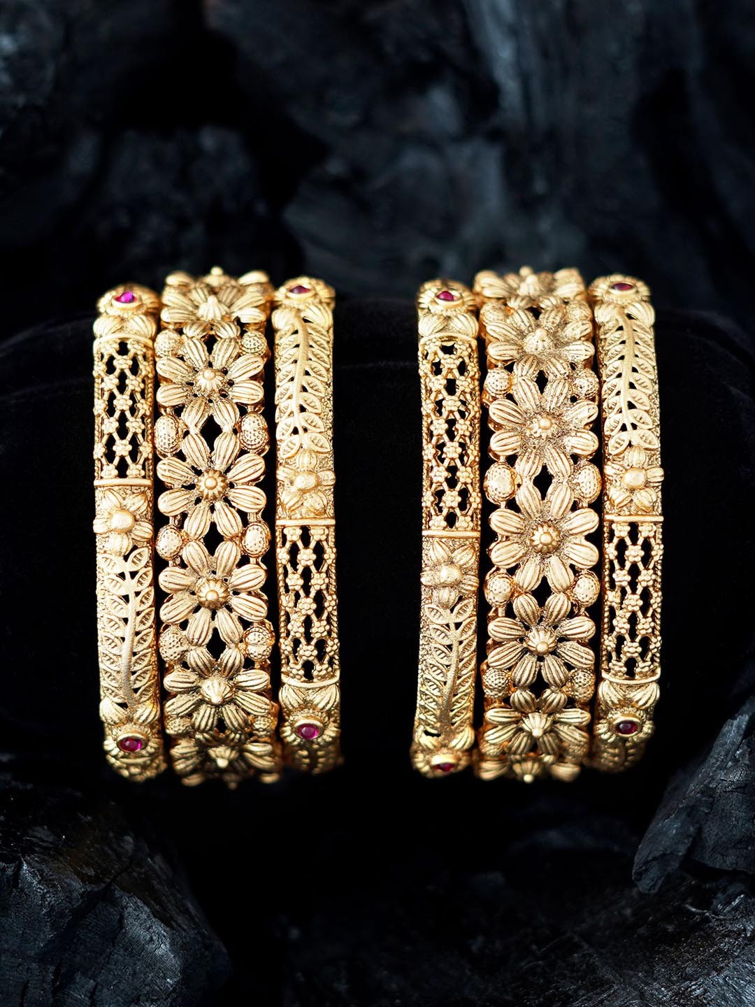 

MANSIYAORANGE Set Of 6 Gold-Plated Stone-Studded Bangles