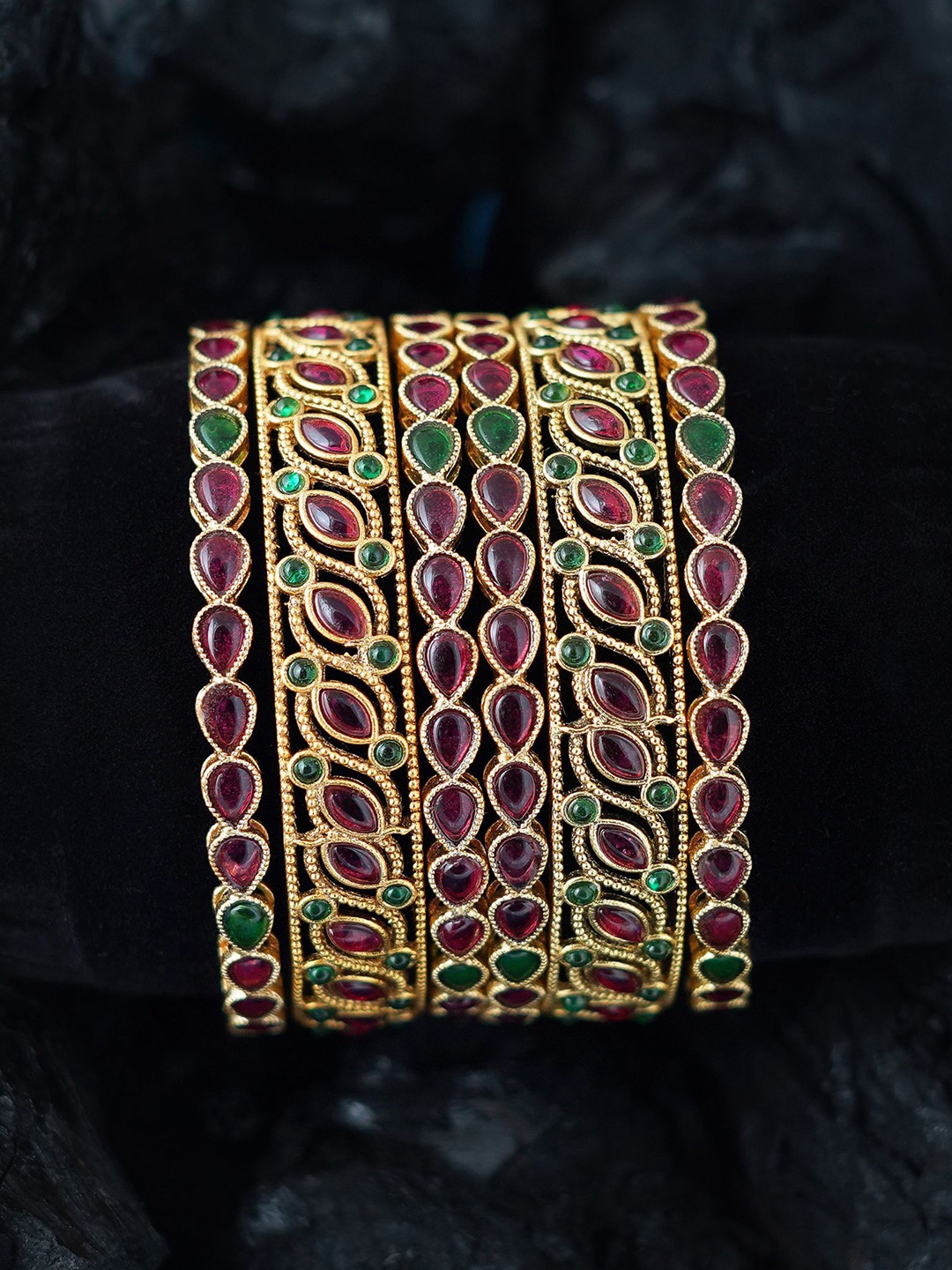 

MANSIYAORANGE Set Of 6 Gold-Plated Stone-Studded Bangles