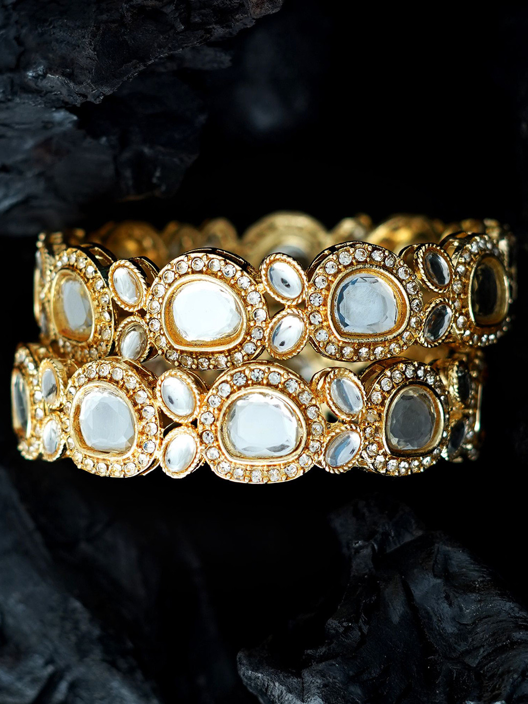 

MANSIYAORANGE Set Of 2 Gold-Plated AD-Studded & Kundan-Studded Bangles