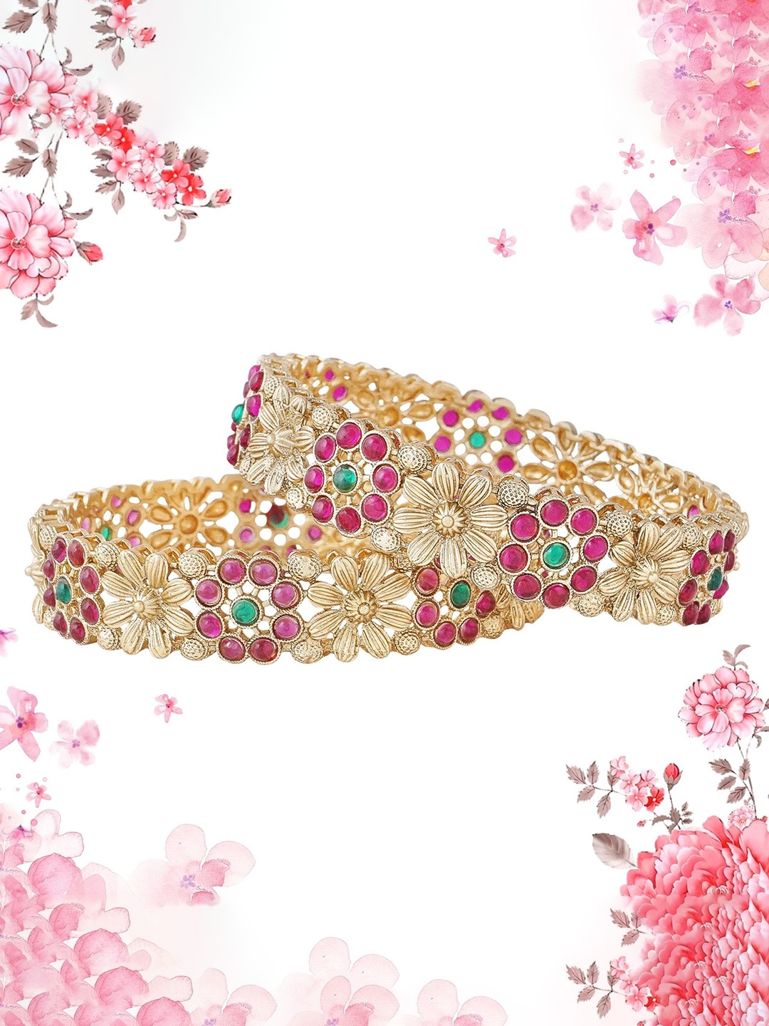 

MANSIYAORANGE Set Of 2 Gold-Plated AD-Studded Bangles