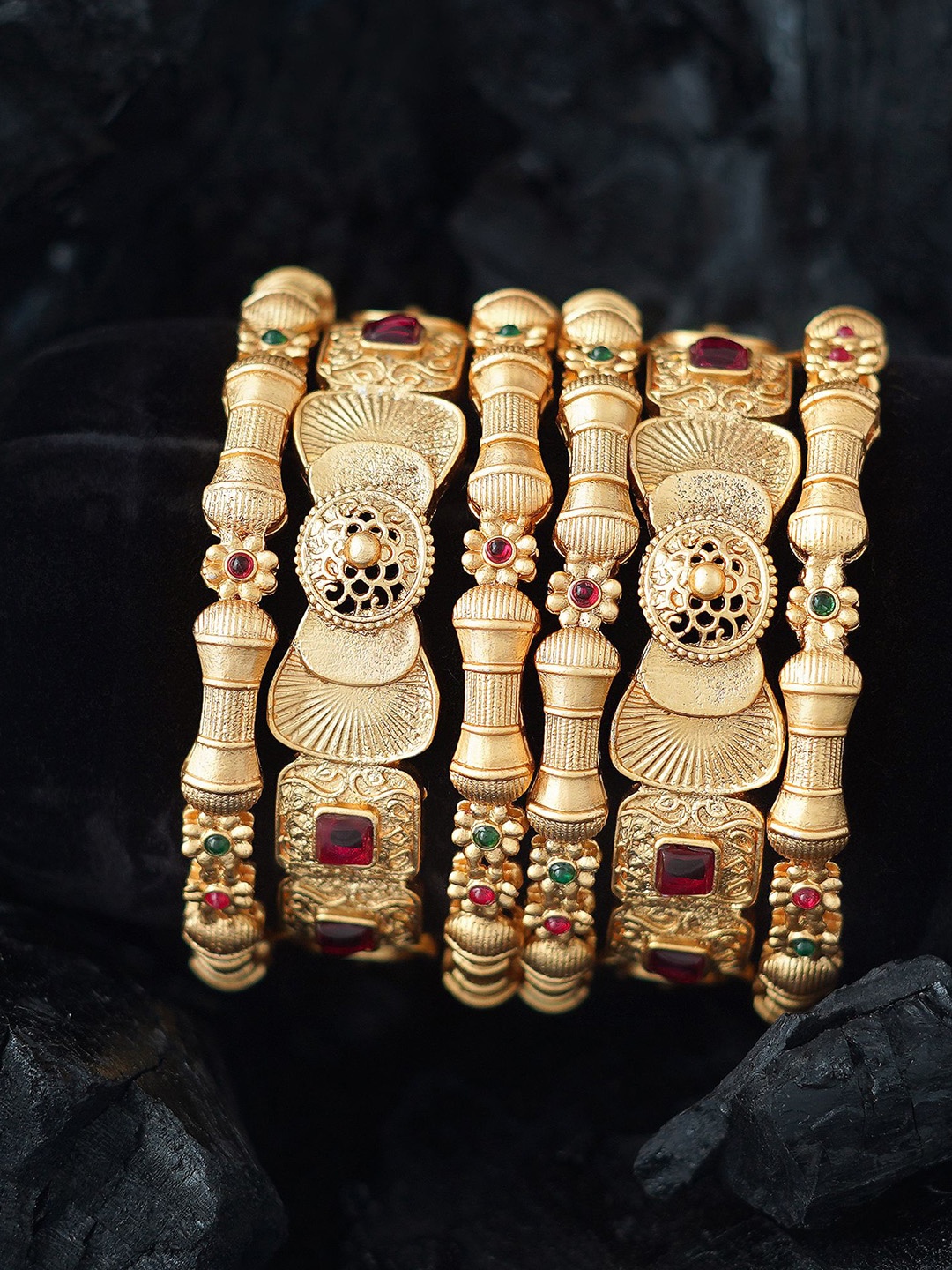 

MANSIYAORANGE Set Of 6 Gold-Plated Stone-Studded Bangles