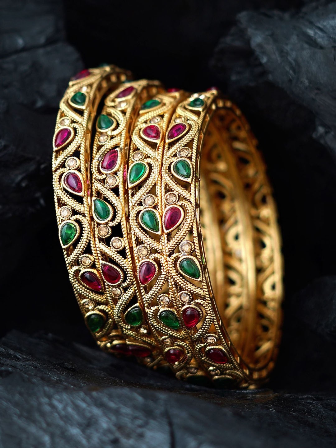 

MANSIYAORANGE Set Of 4 Gold-Plated Kundan-Studded Bangles