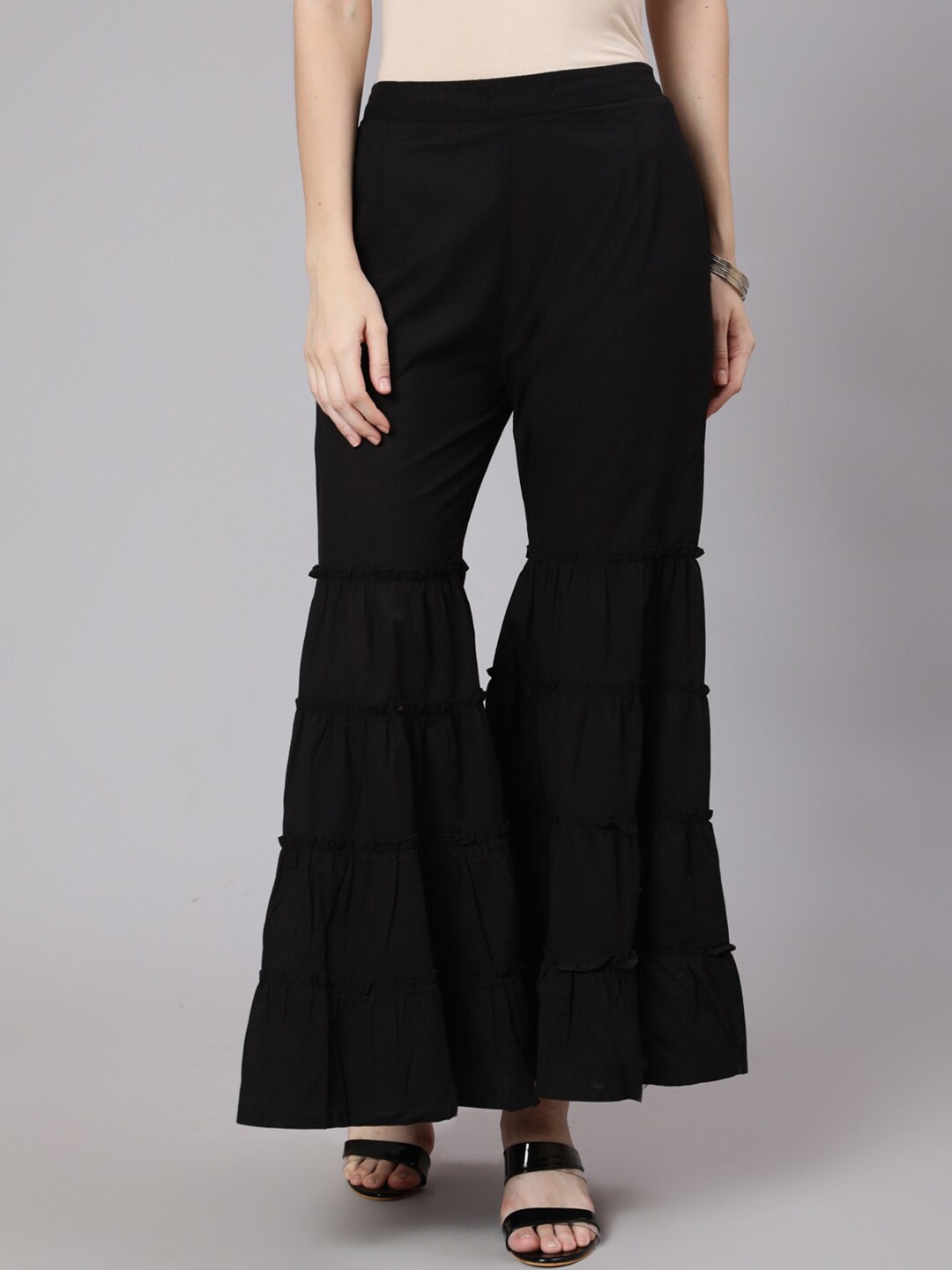 

AKS Women Cotton Tiered Flared Sharara, Black