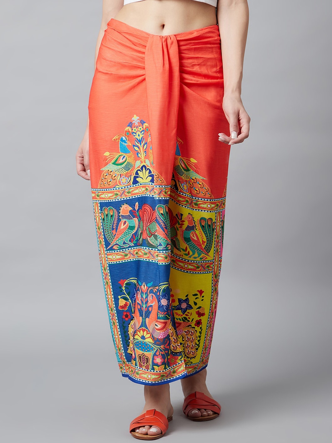 

AKS Ethnic Motifs Printed Maxi A-Line Skirt, Orange