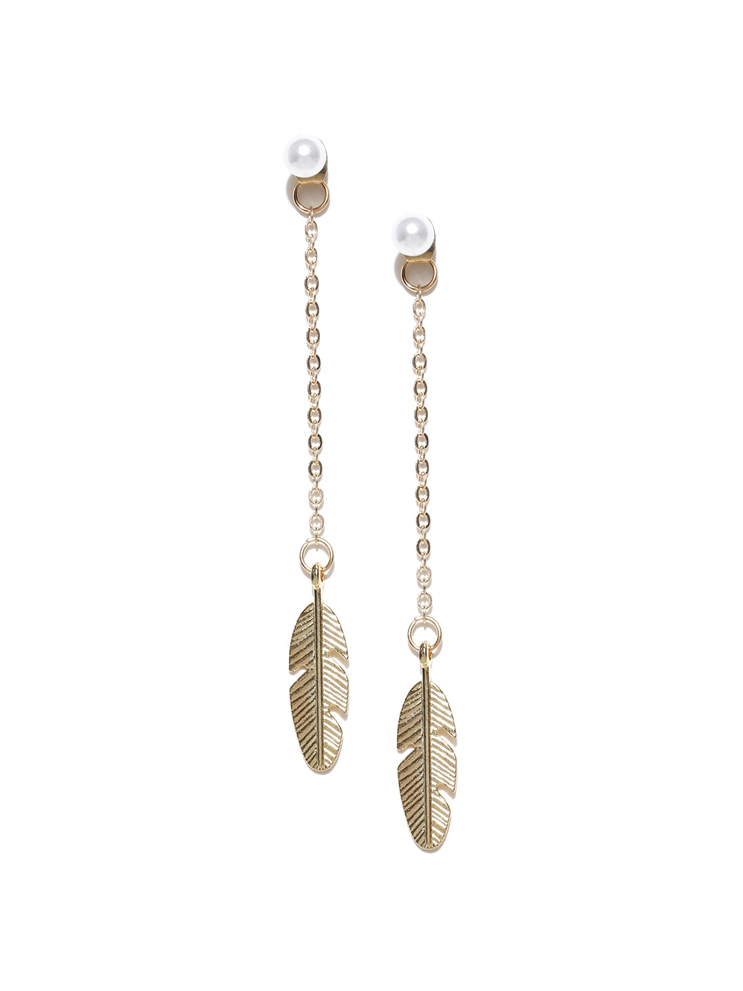 

OOMPH Gold-Toned & Off-White Leaf-Shaped Jacket Earrings