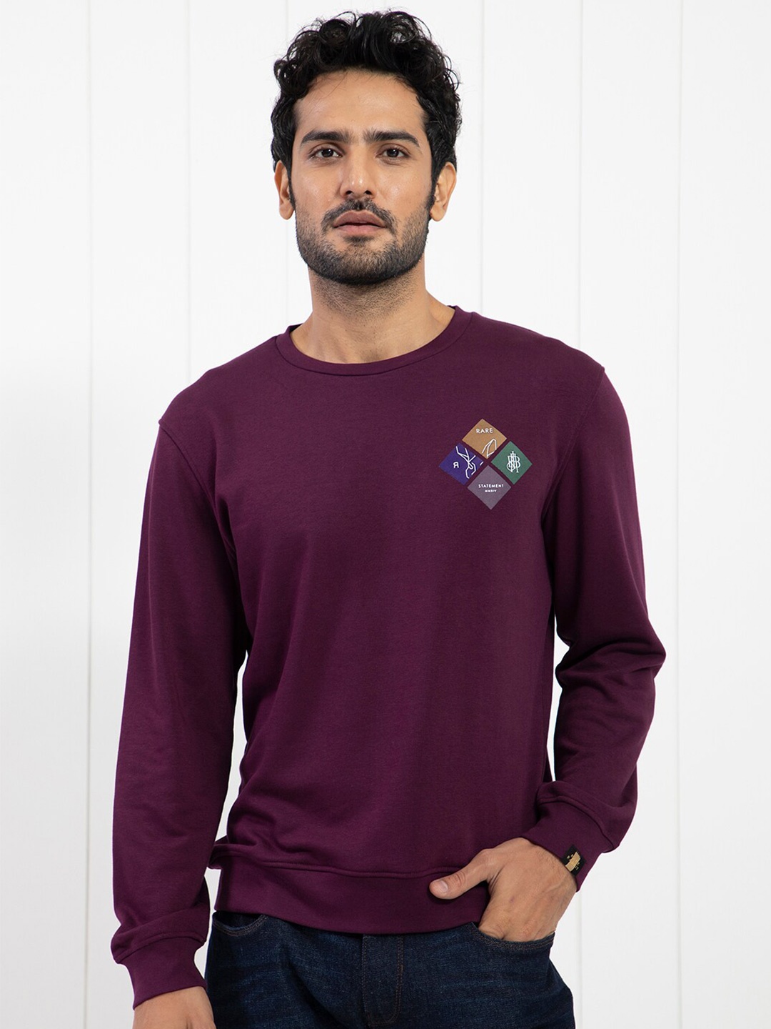 

RARE RABBIT Men Praise Graphic Print Round Neck Sweatshirt, Purple