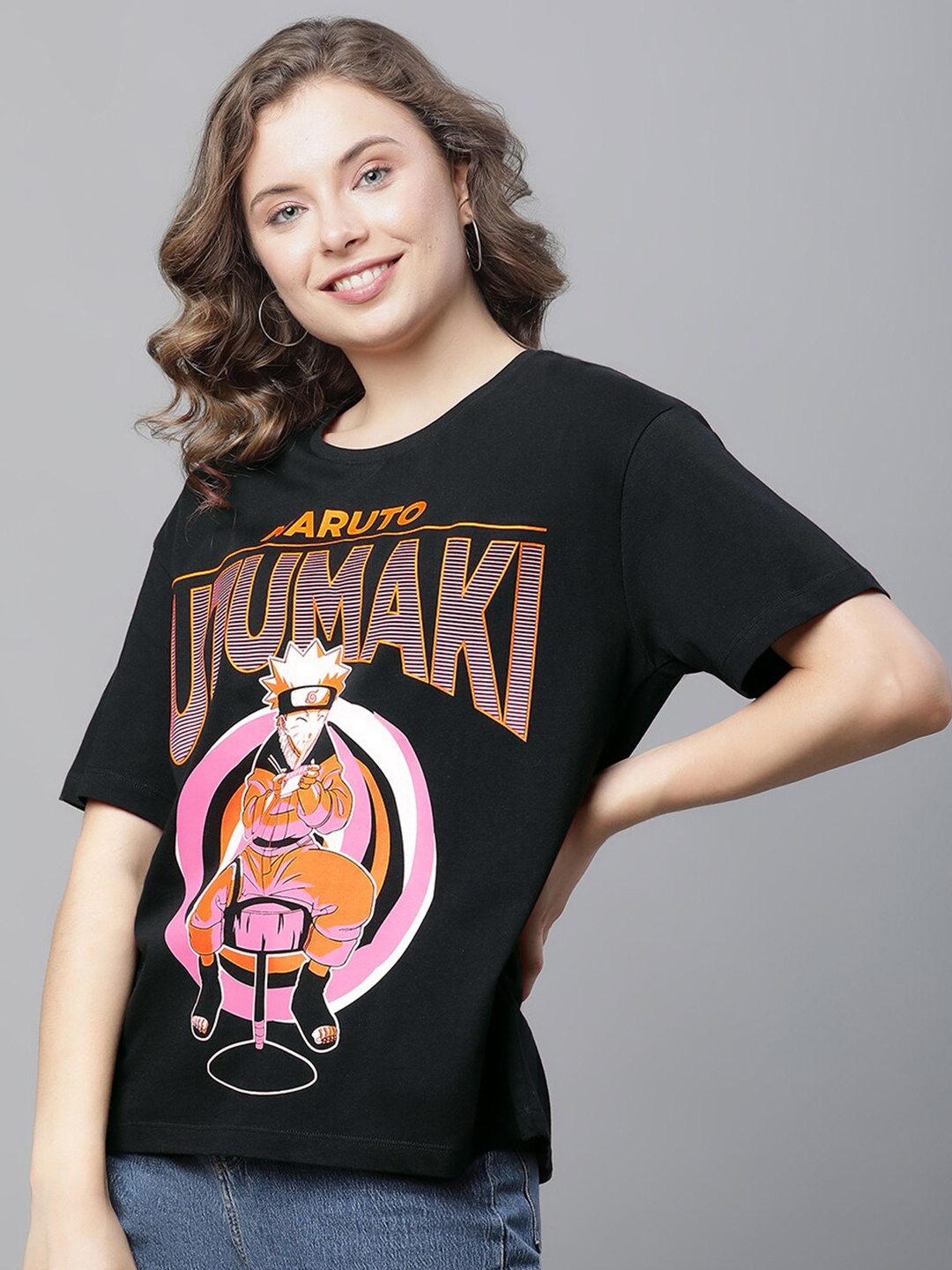 

Free Authority Naruto Printed Pure Cotton Loose-Fit Tshirt, Black