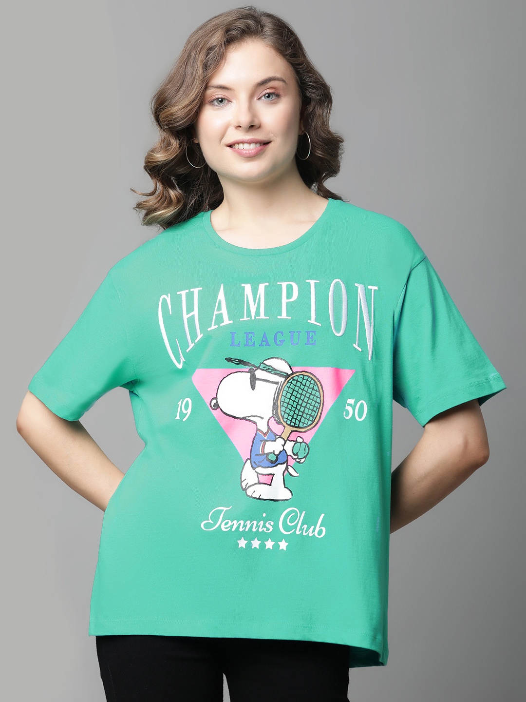 

Free Authority Peanuts Printed Pure Cotton Loose-Fit Tshirt, Green
