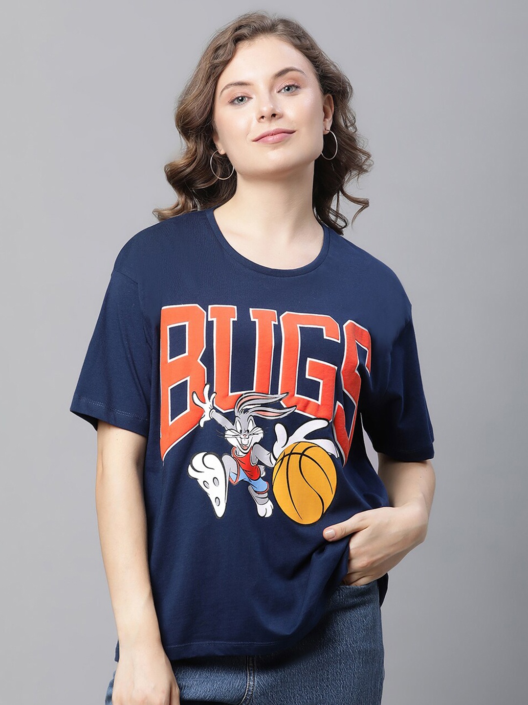 

Free Authority Looney Tunes Printed Pure Cotton Loose-Fit T-shirt, Blue