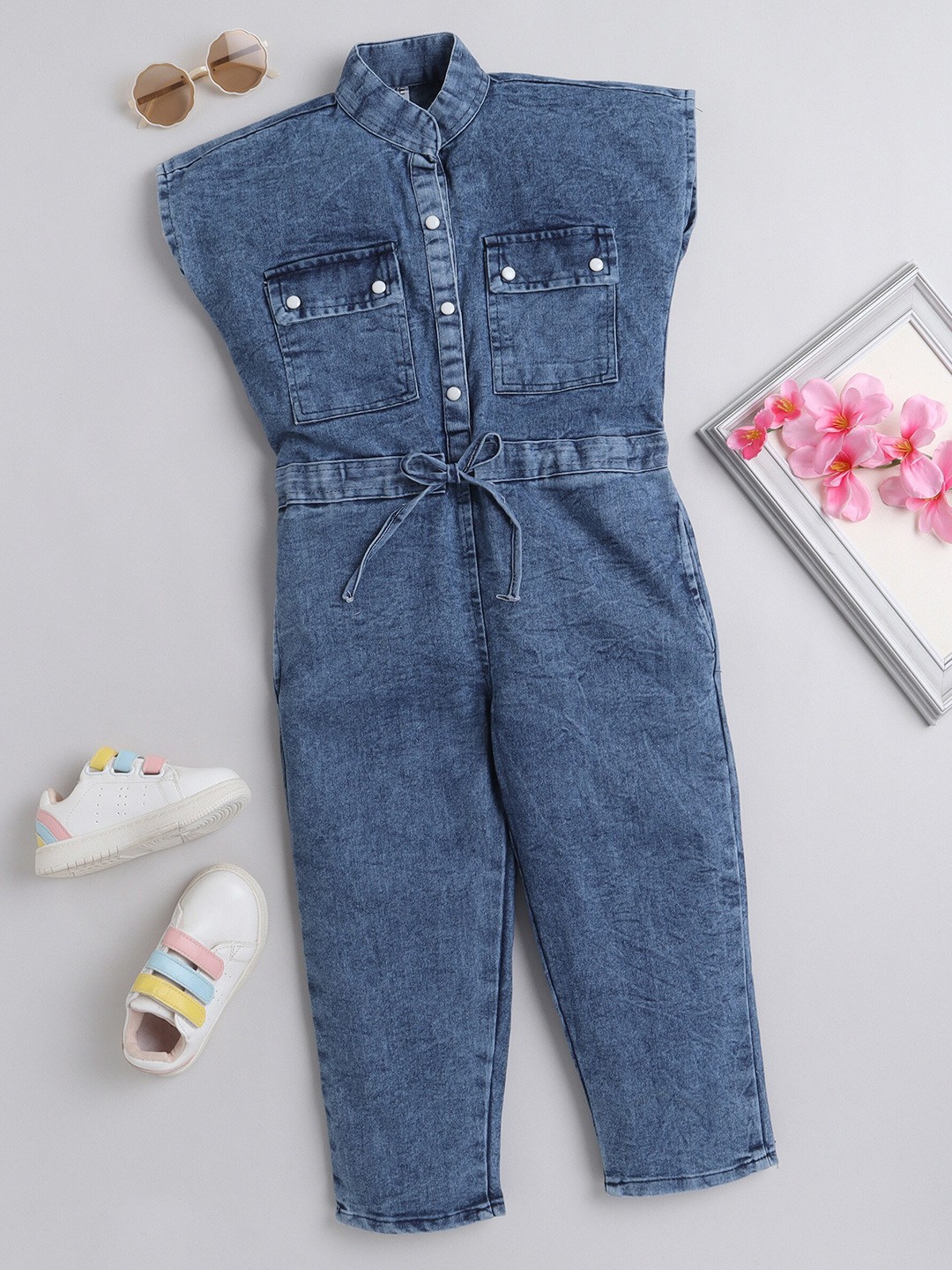 

DKGF FASHION Girls Organic Cotton Basic Jumpsuit, Blue