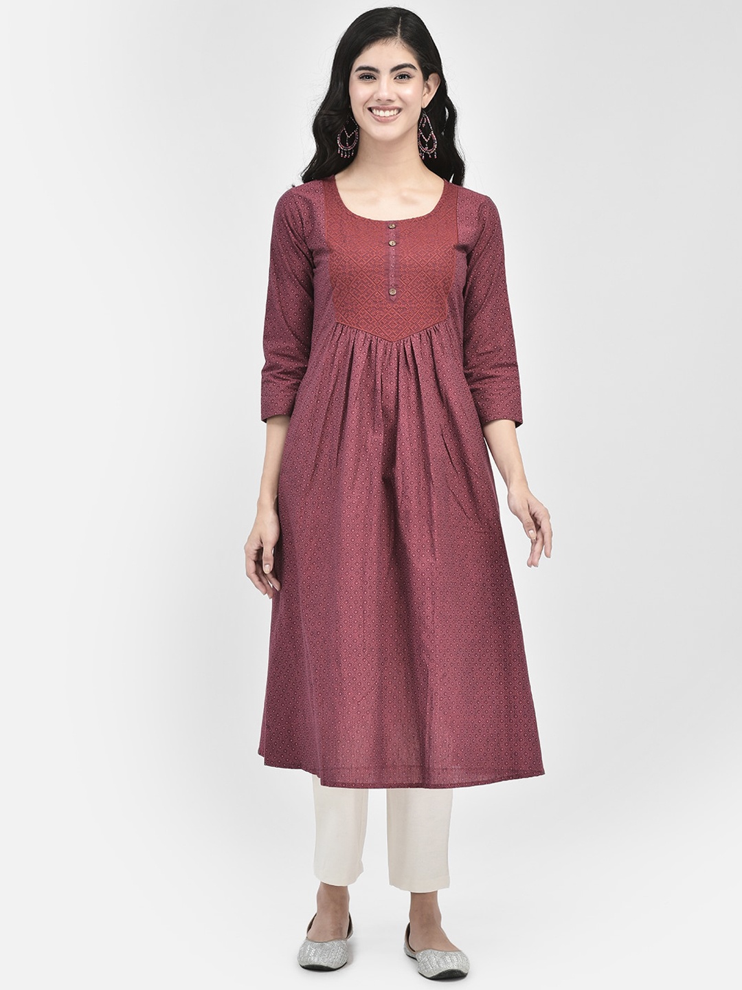 

Span Embroidered Round Neck A-Line Cotton Kurta, Purple