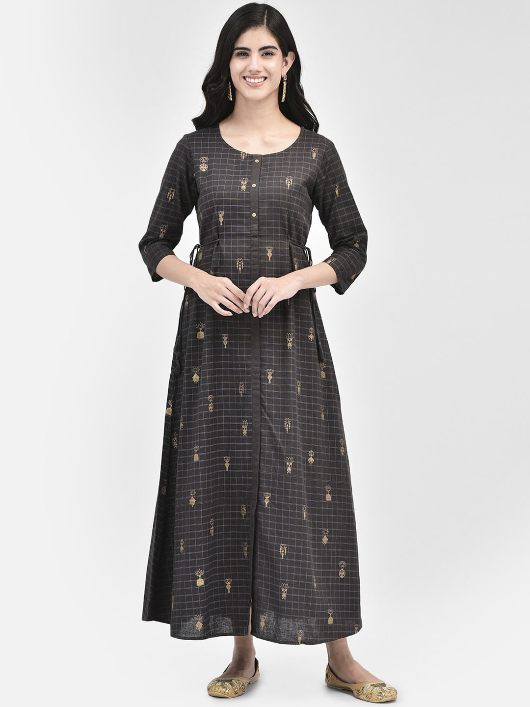 

Span Ethnic Motifs Printed Cotton Anarkali Kurta, Grey