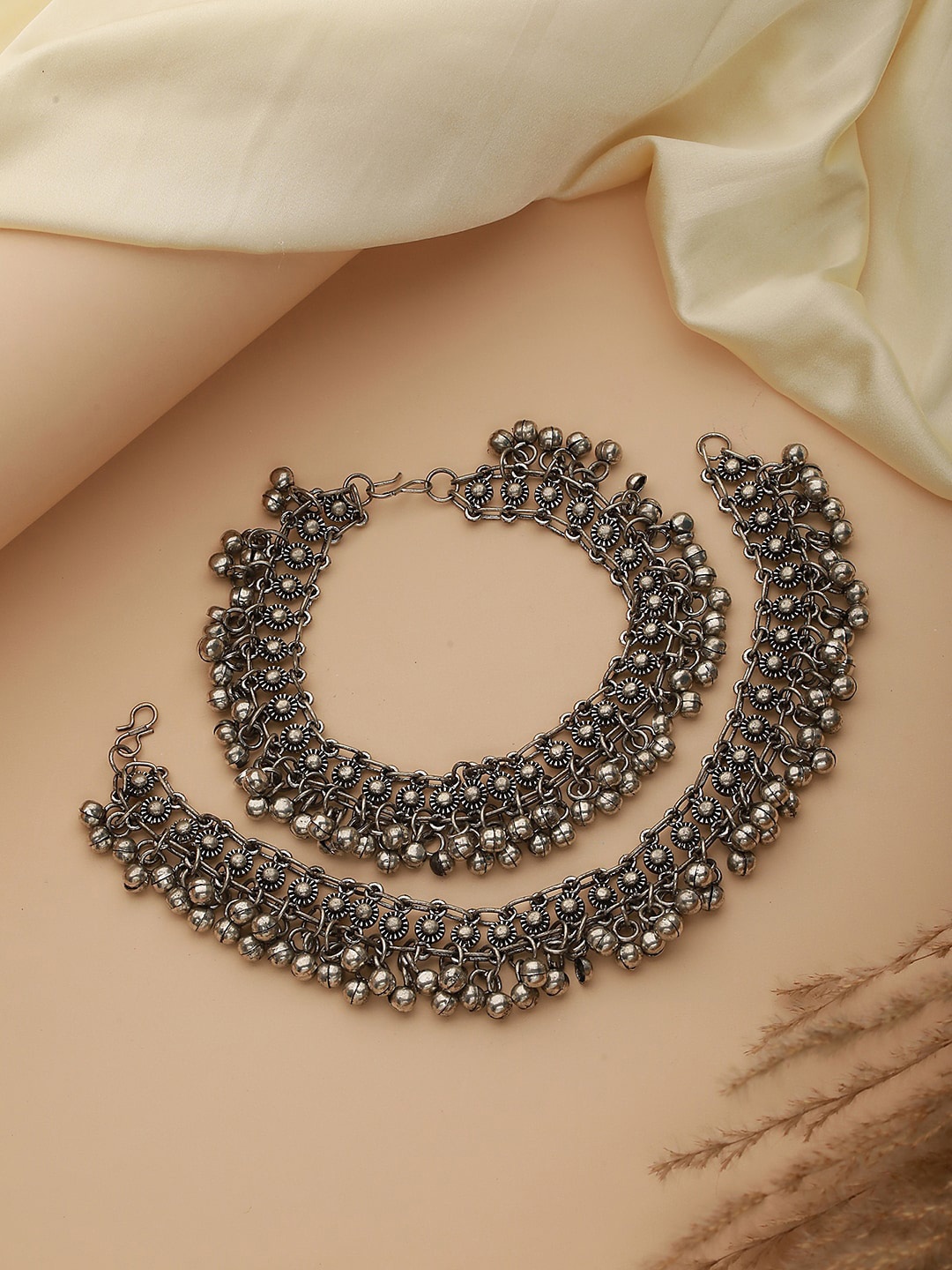 

Jazz and Sizzle Set Of 2 Silver-Plated Ghungroo Anklets