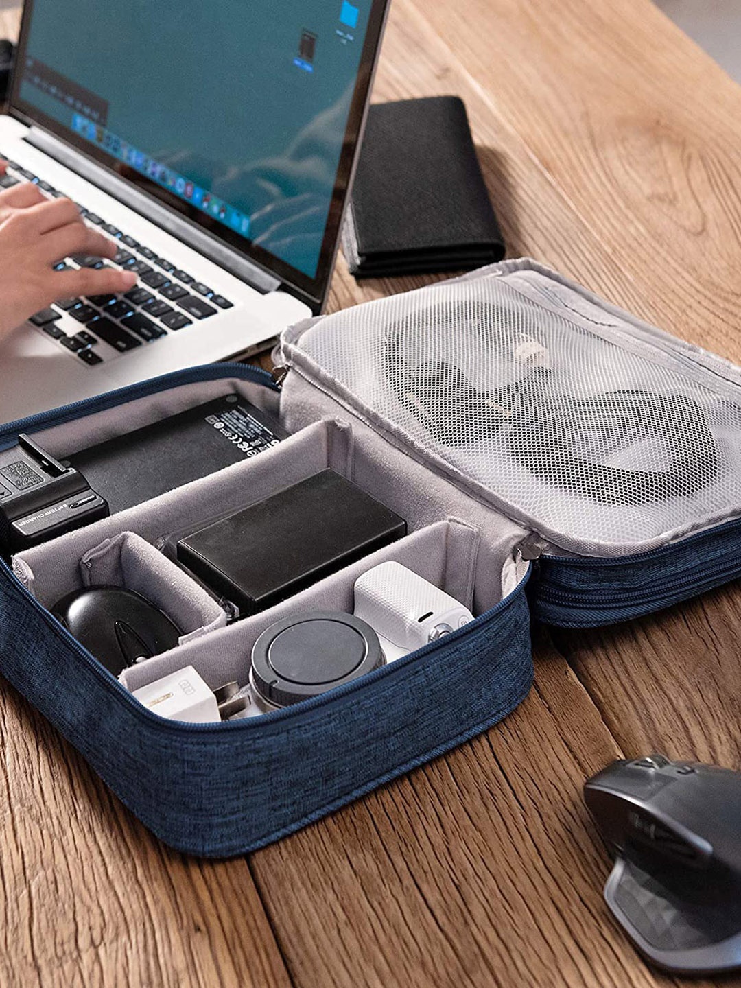 

HOUSE OF QUIRK Navy-Blue & Grey Electronics Accessories Organizer Bag