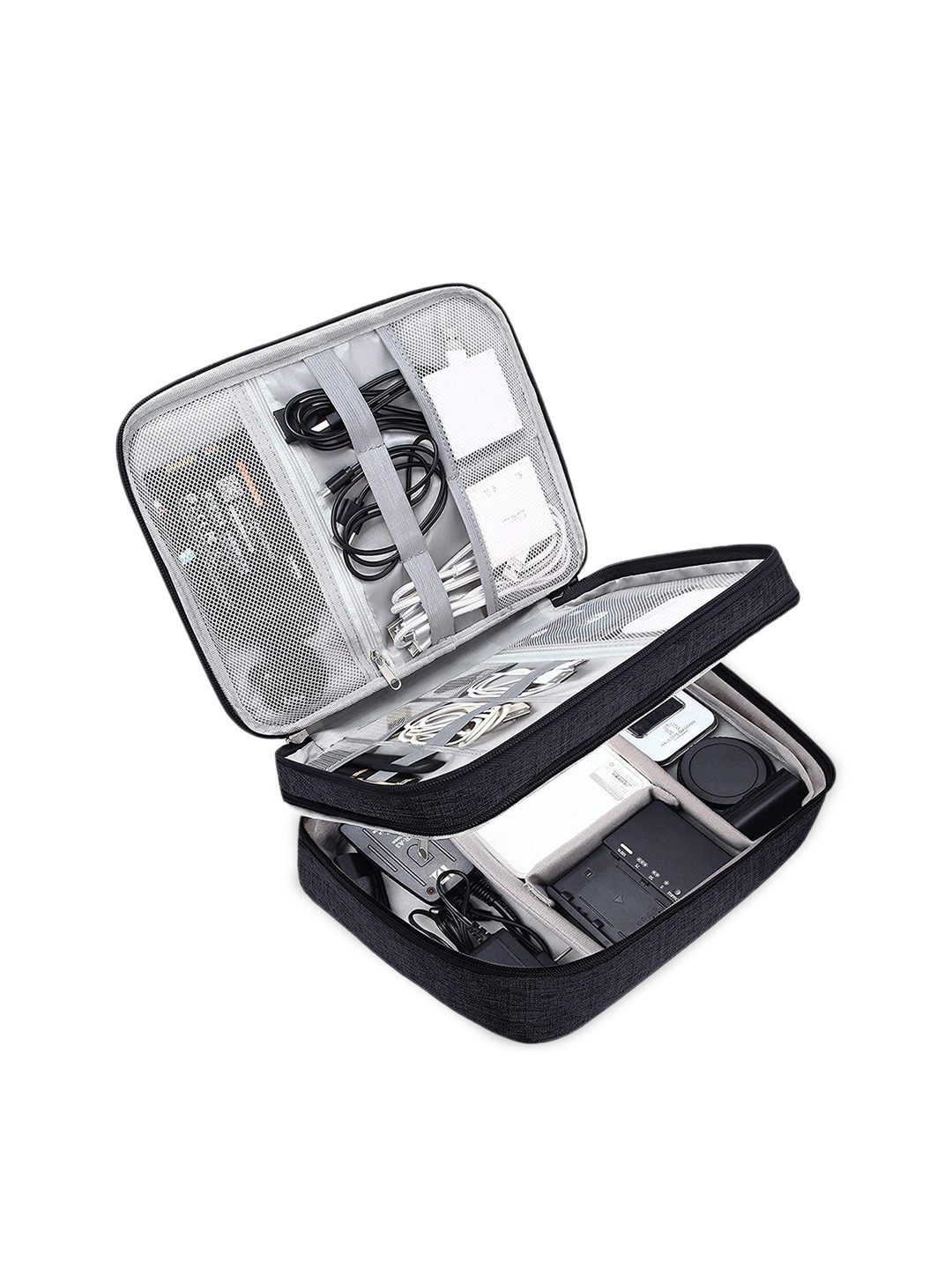 

HOUSE OF QUIRK Black & Grey Electronics Accessories Organizer Bag