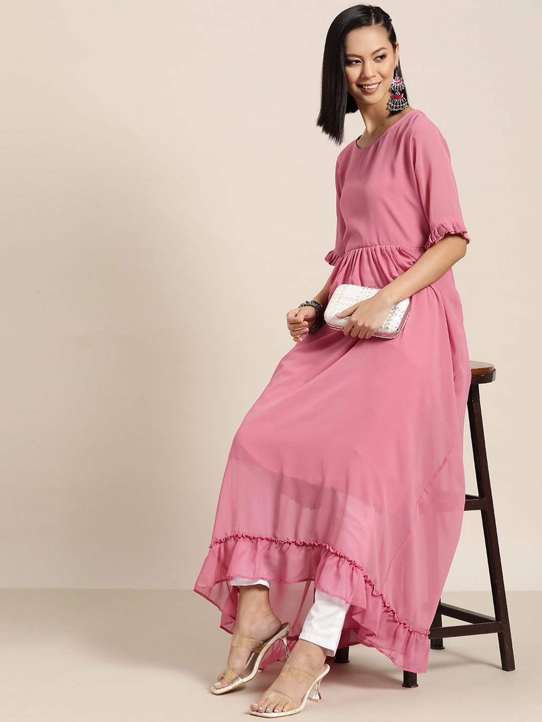 

Tikhi Imli Women Georgette Kurta, Mauve