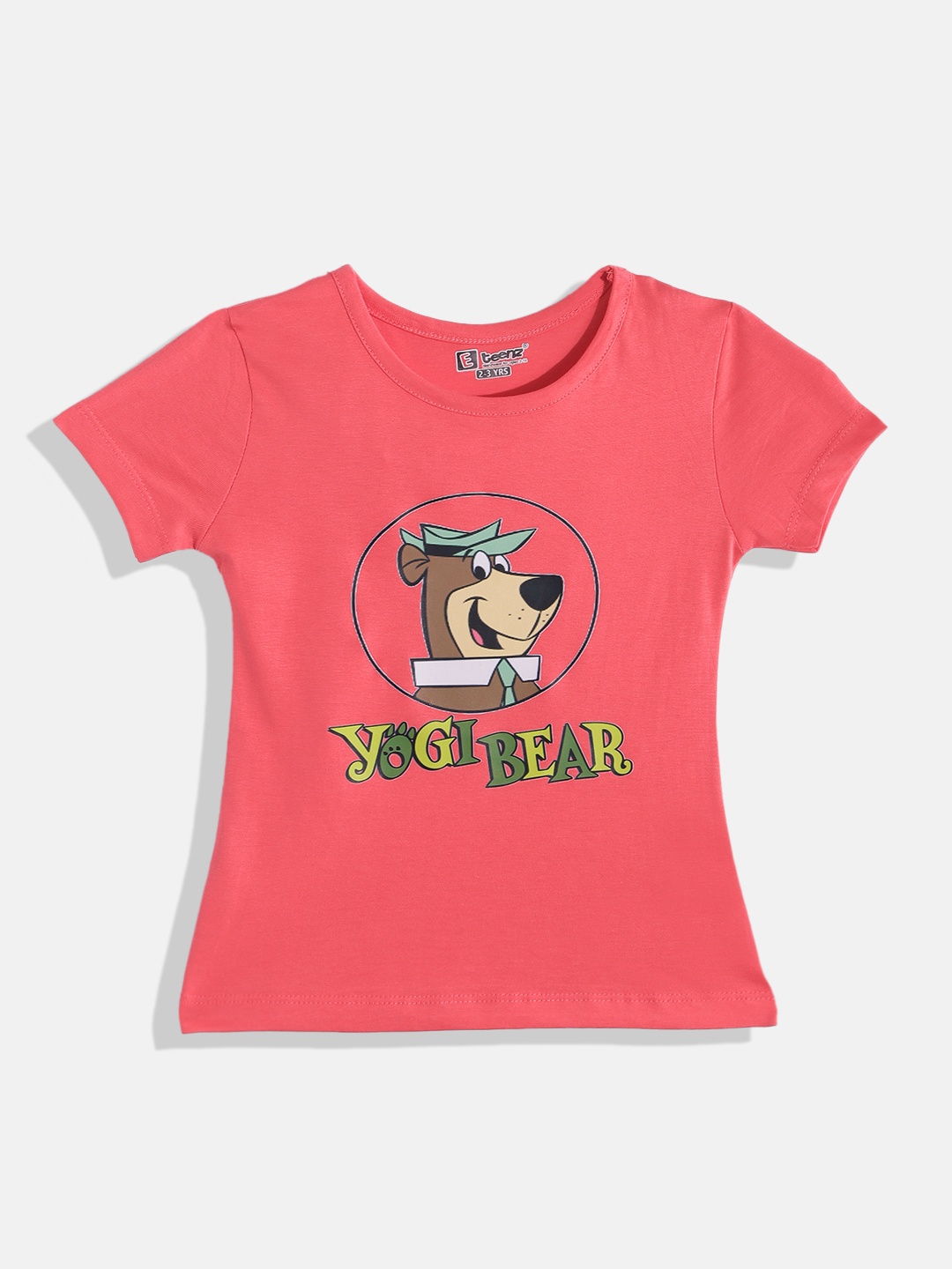 

Eteenz Girls Yogi Bear Printed Premium Cotton T-shirt, Coral