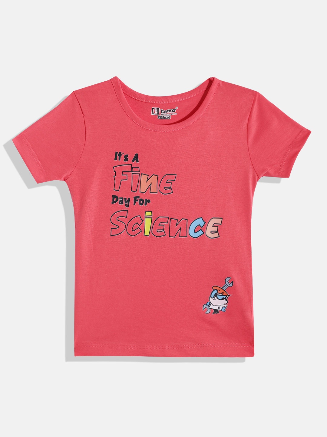 

Eteenz Girls Dexter Printed Premium Cotton T-shirt, Coral