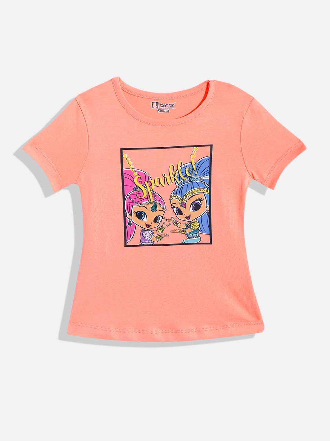 

Eteenz Girls Shimmer & Shine Printed Premium Cotton T-shirt, Peach