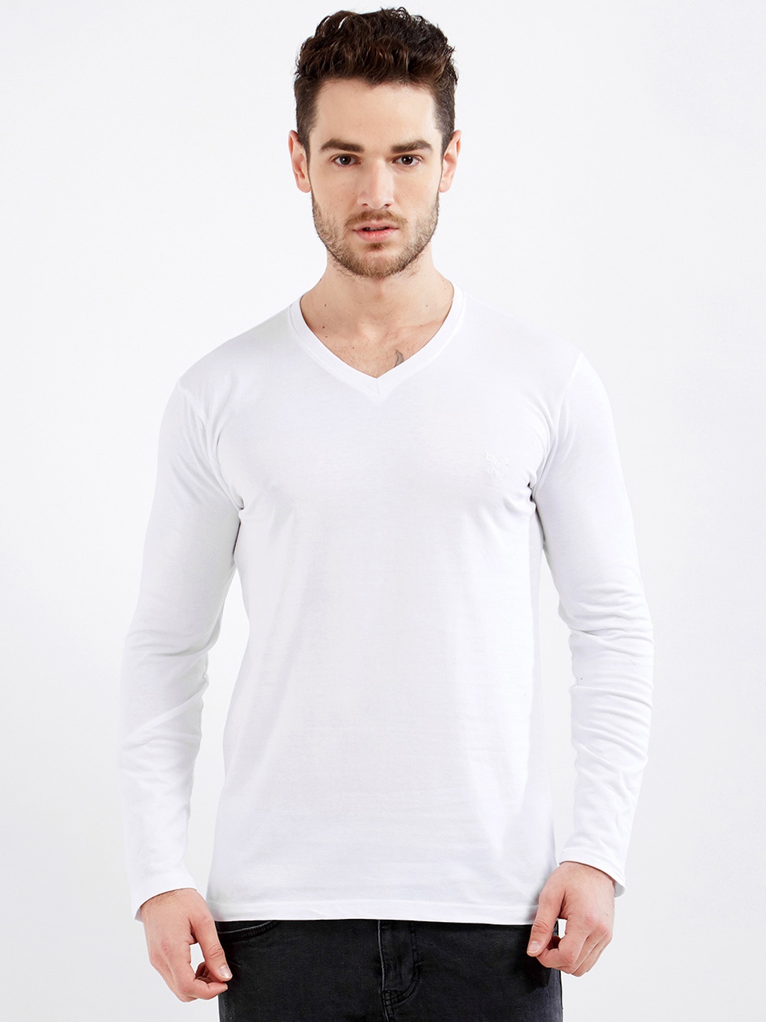 

Maniac Men White Solid V-Neck T-shirt