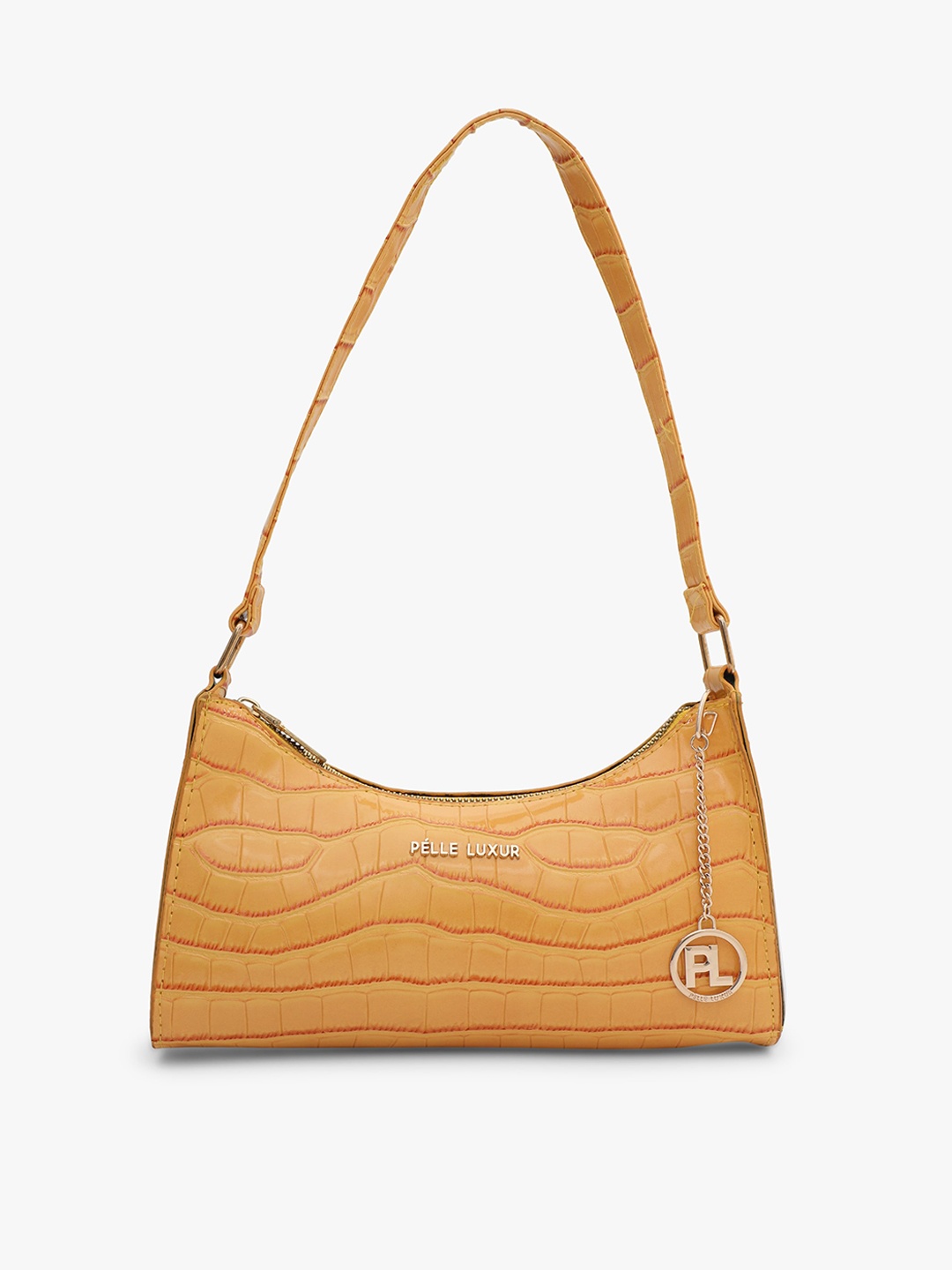 

PELLE LUXUR Textured Half Moon Handheld Bag, Mustard