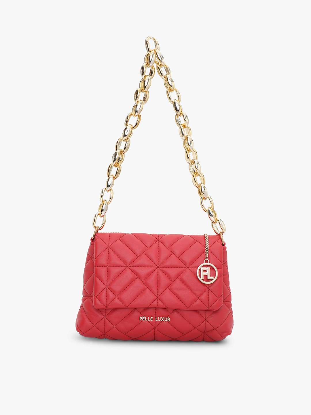 

PELLE LUXUR Textured Quilted Structured Shoulder Bag, Red