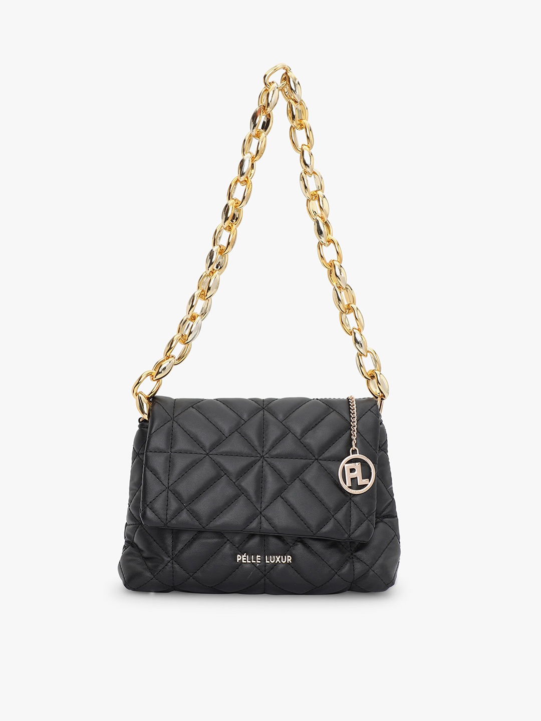 

PELLE LUXUR Textured Quilted Structured Shoulder Bag, Black
