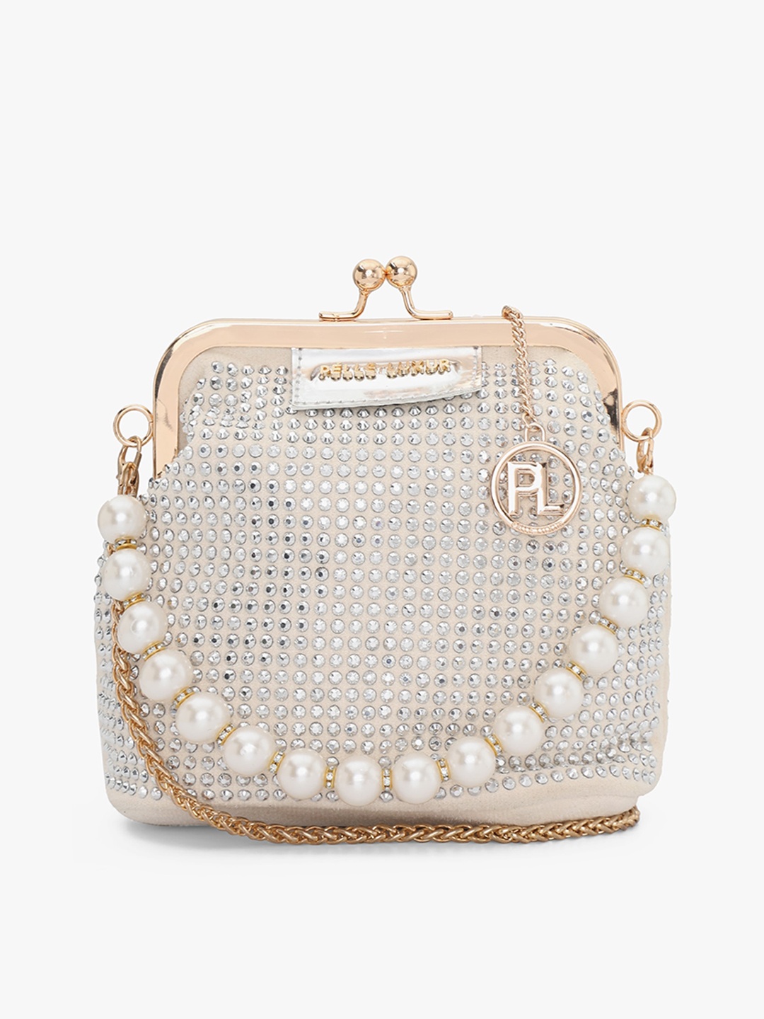 

PELLE LUXUR Embellished Structured Sling Bag, Cream