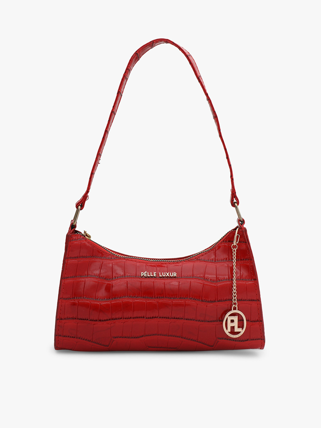 

PELLE LUXUR Textured PU Half Moon Shoulder Bag, Red