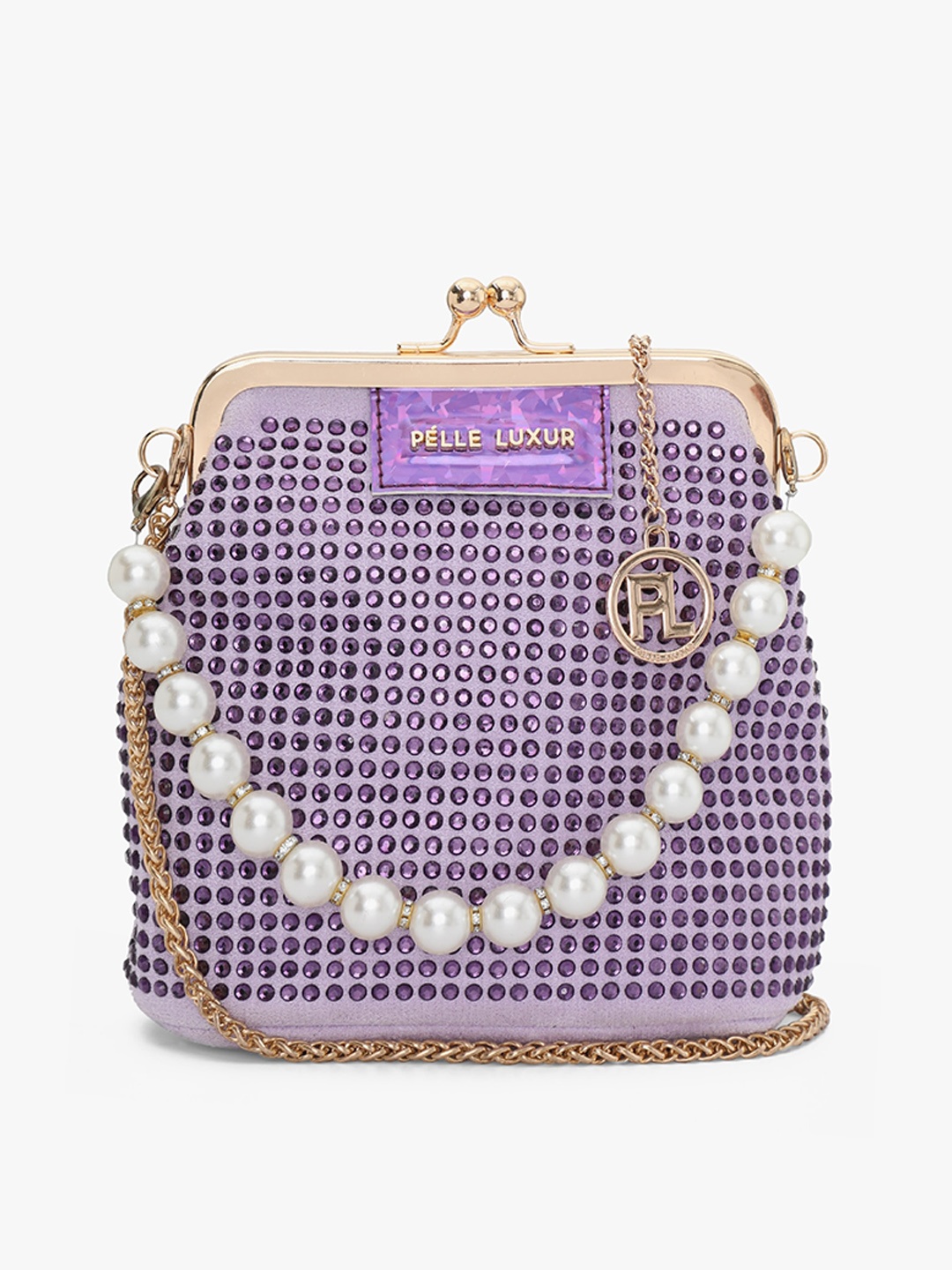 

PELLE LUXUR Checked PU Bucket Sling Bag, Purple
